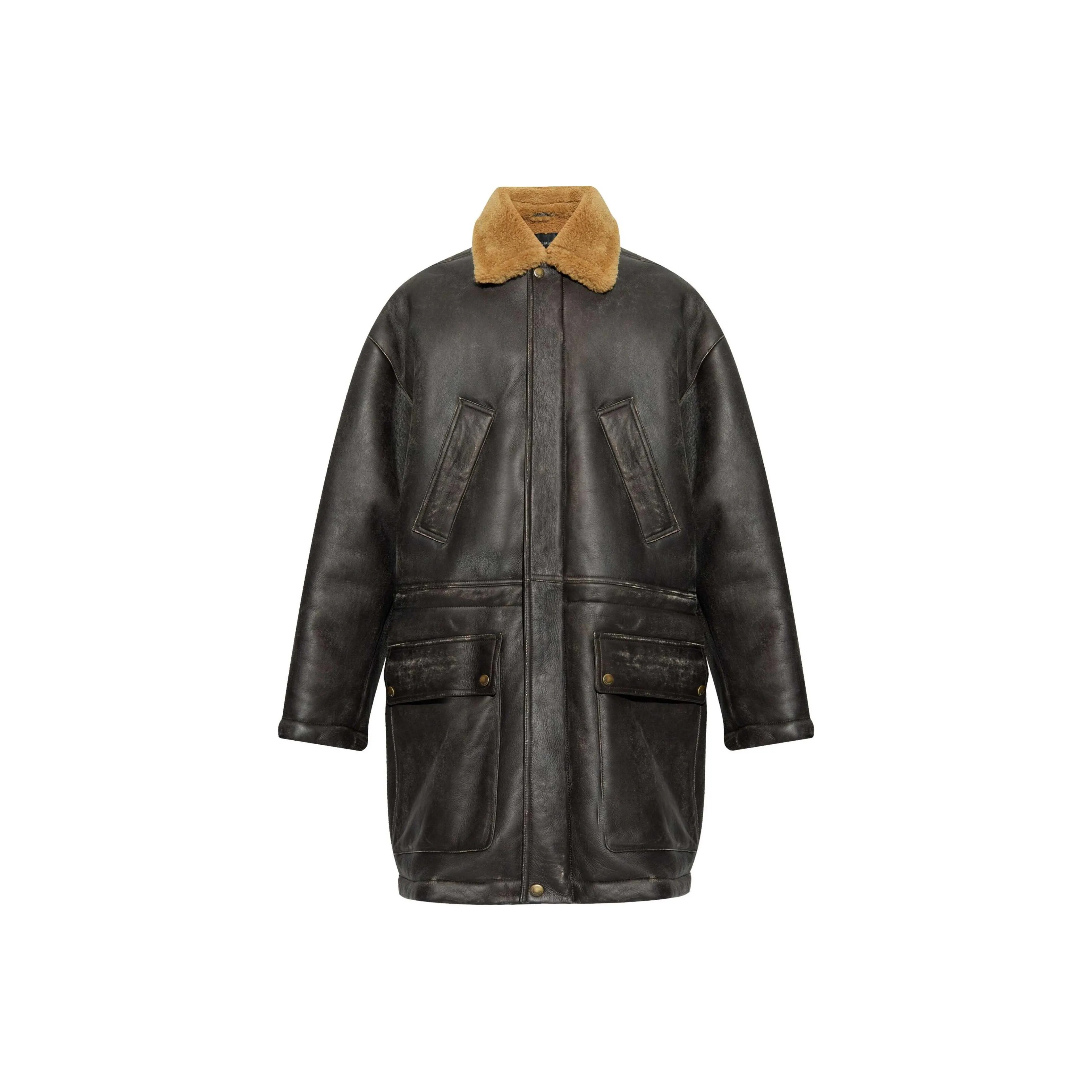 Balenciaga Shearling Collar Leather Coat