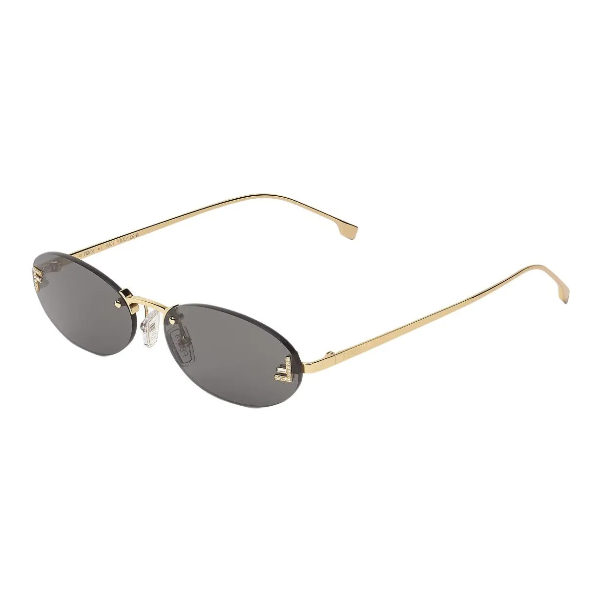 FENDI Metal Artificial Crystal Oval Sunglasses Women's Gold/Gray