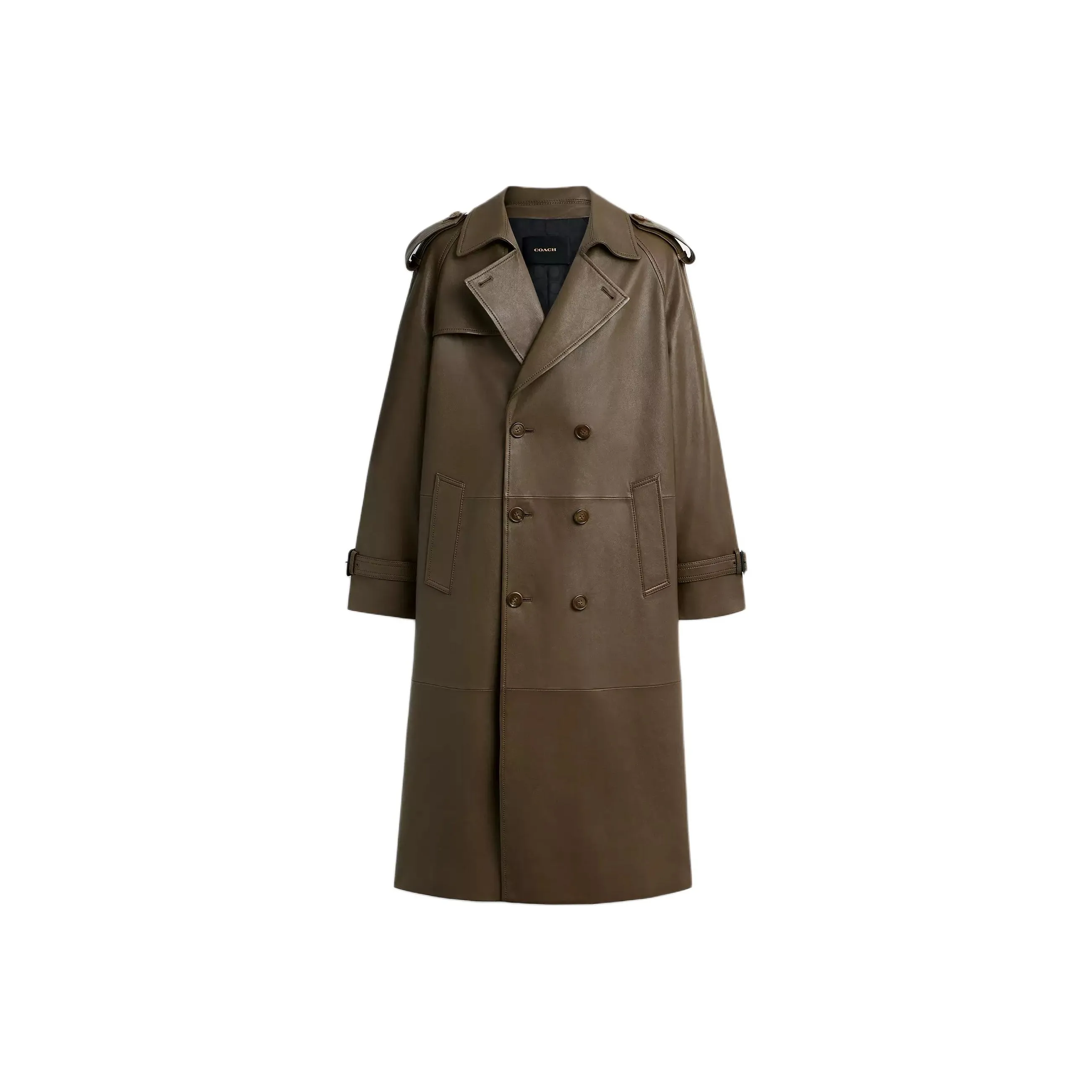 COACH Leather Trench Coat Men's Dark Olive