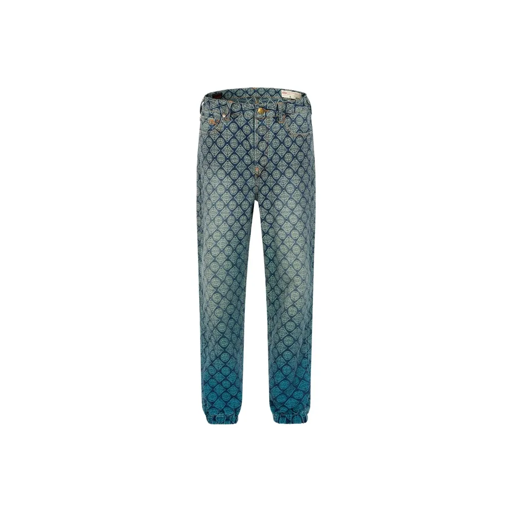 EVISU Denim Casual high-rise pants Men's Denim Blue All Over