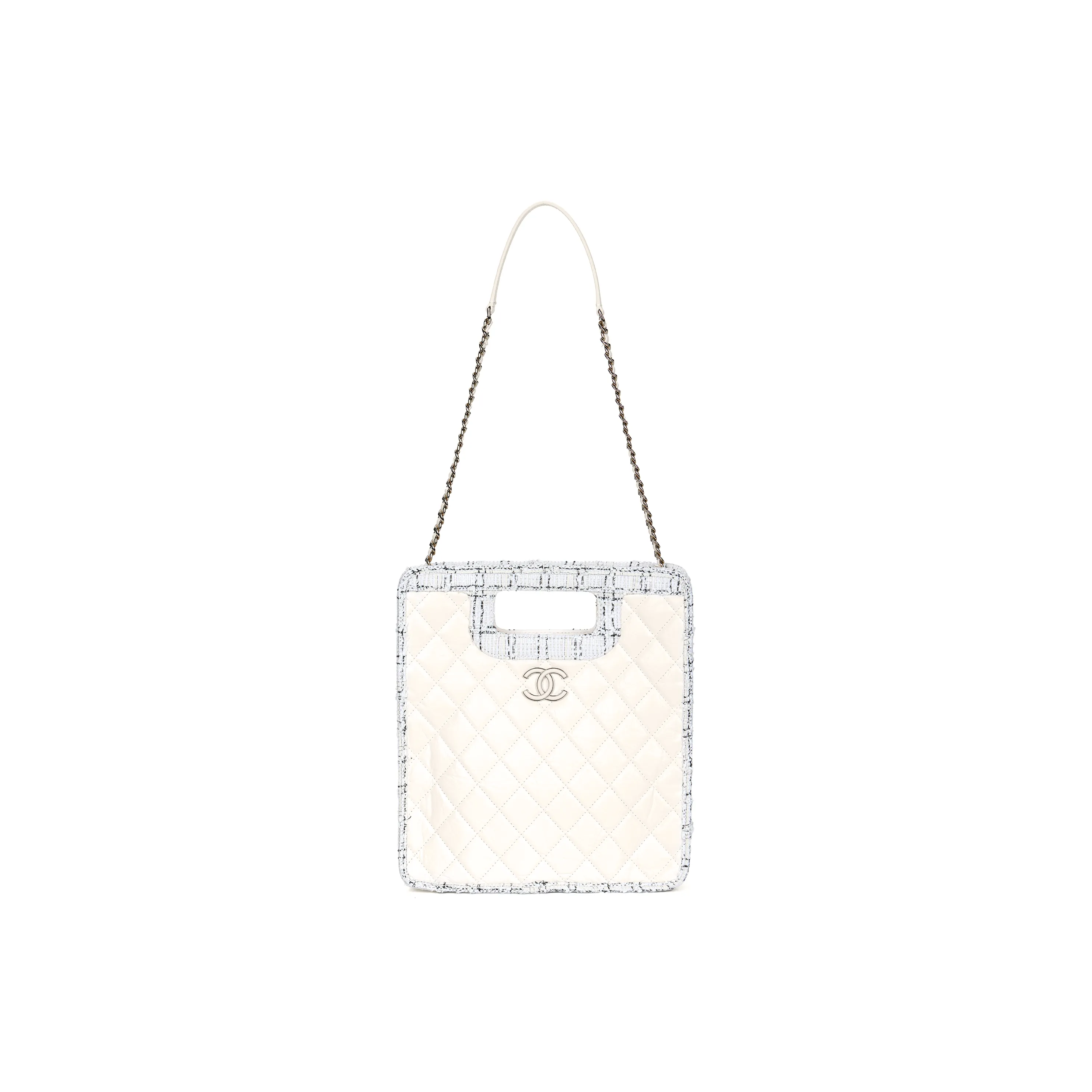 CHANEL Cow Leather Tote Bag, Shopping Bag, Shoulder Bag Trumpets Women's White