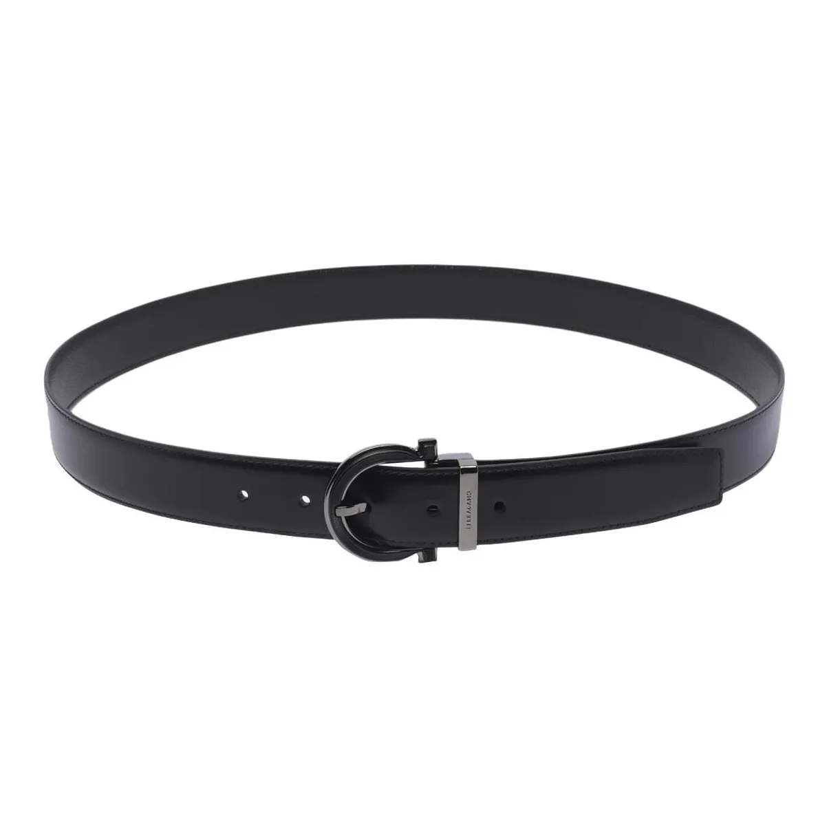 FERRAGAMO Calfskin Leather Belts Men's Black Width 3CM
