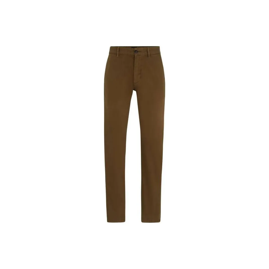 HUGO BOSS Slim Fit Chinos In Stretch Cotton Satin Casual Pants Men's Brown