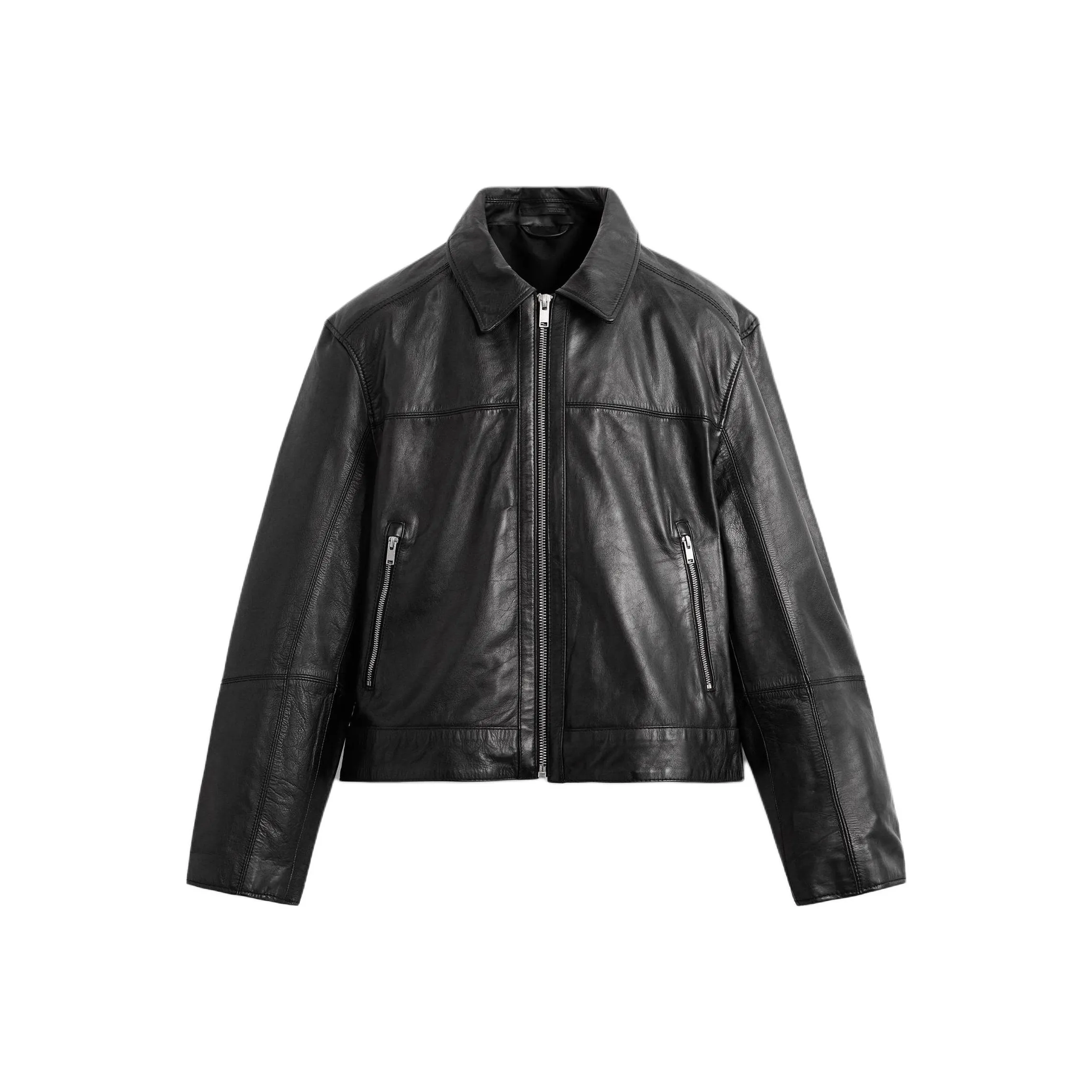 ZARA Кожа Куртка Мужская Черная
