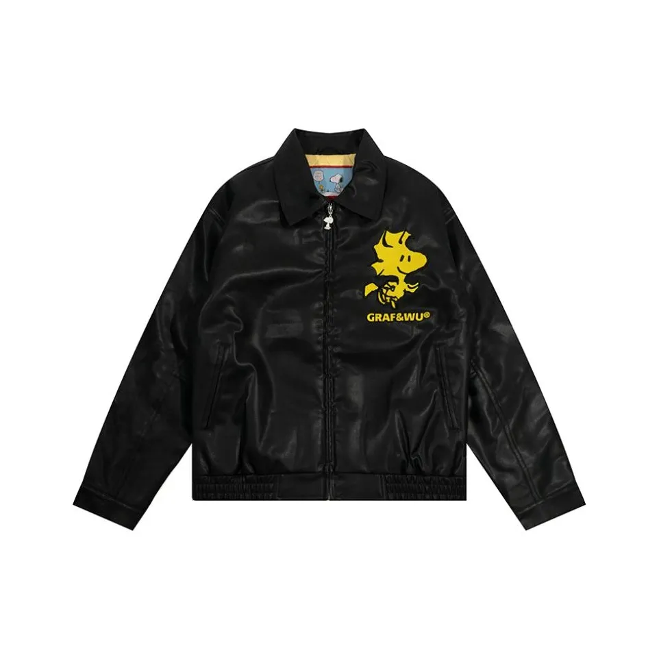 GRAF Снупи 4 Человек Голова Image Дубленка Мужская Кожаная Куртка