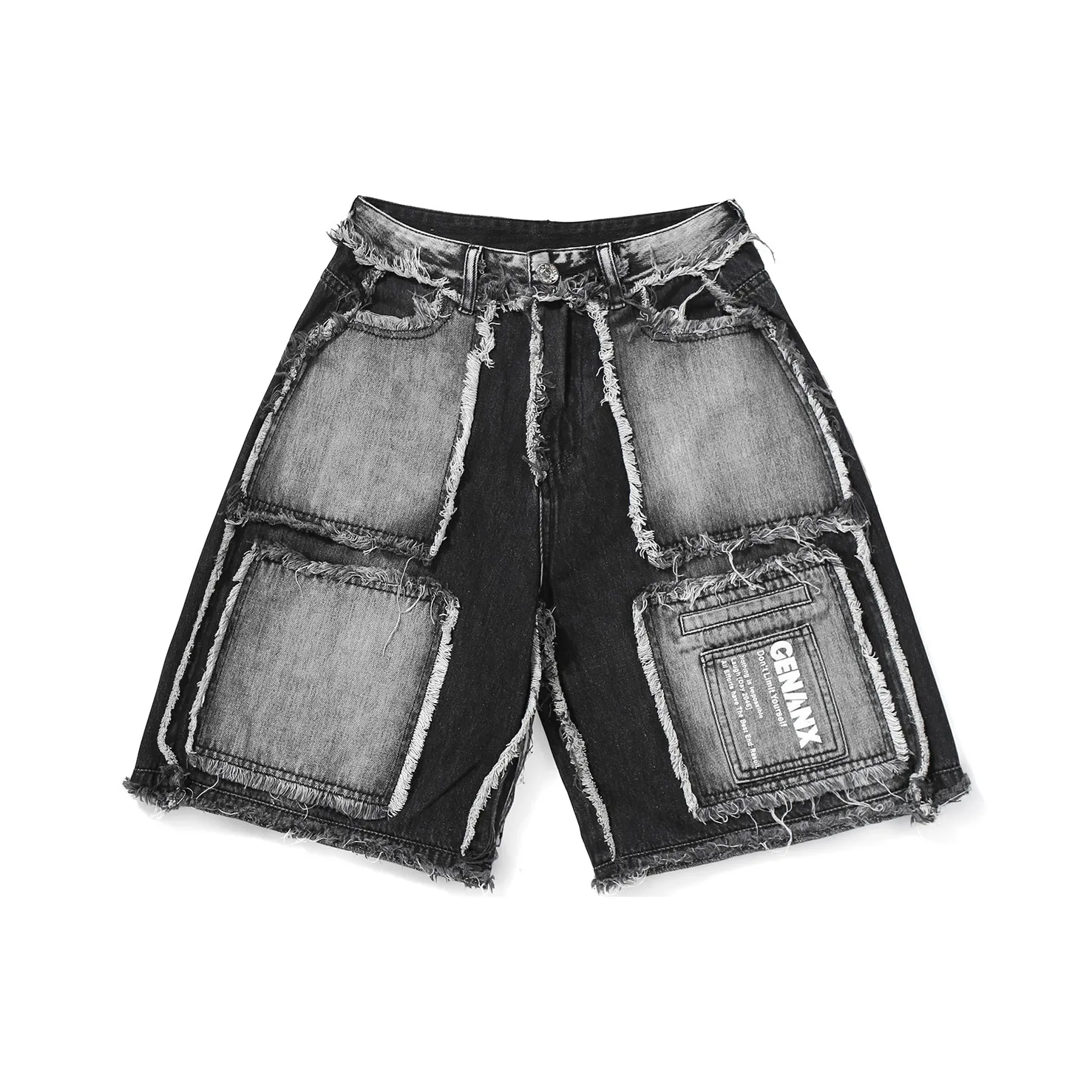 GENANX Denim Shorts Unisex Black Gray Color