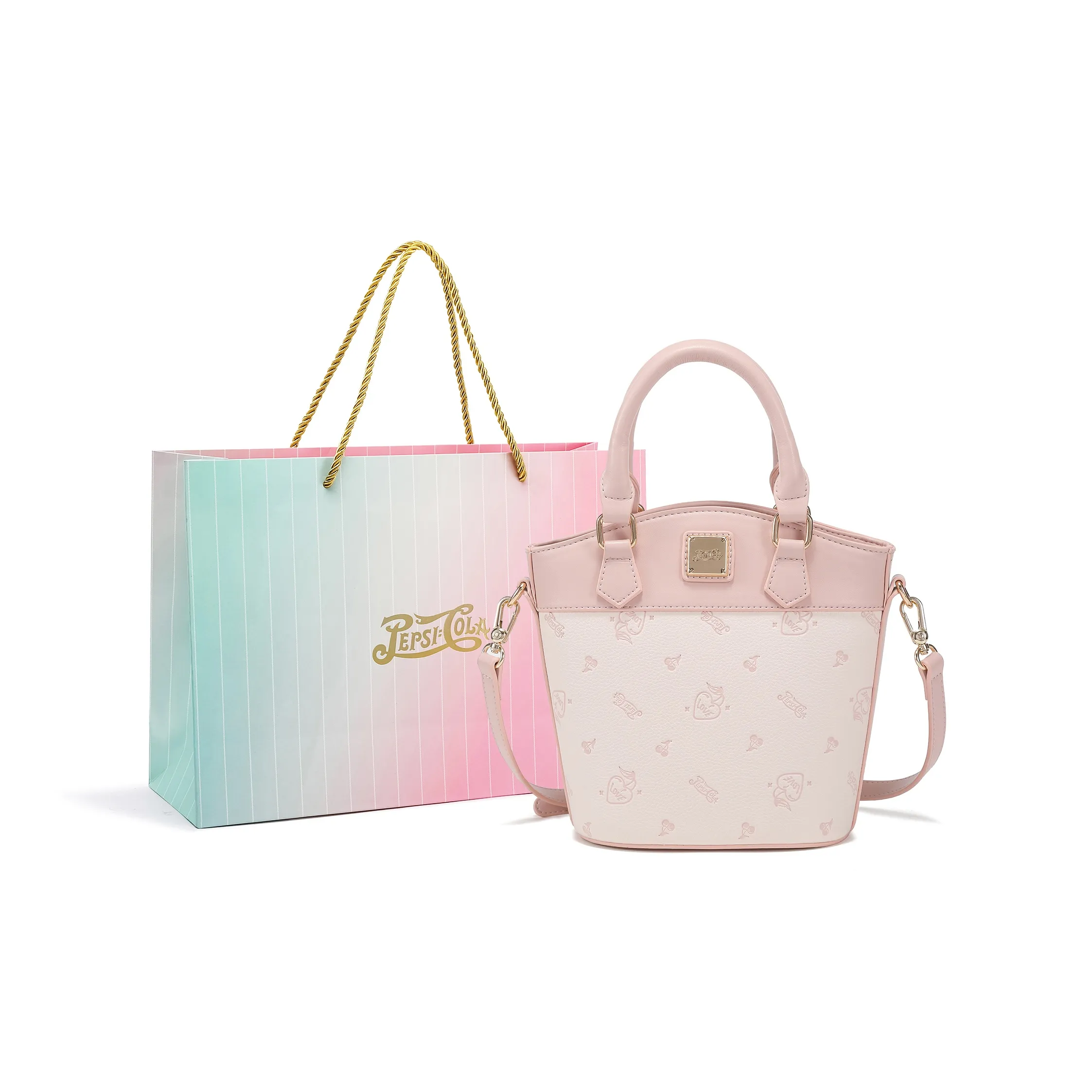 Pepsi ПУ (полиуретан) Ведрообразная сумка Сумка через плечо Сумка Обычная Женская Вишневый цветок Розовый Свежий Зеленый