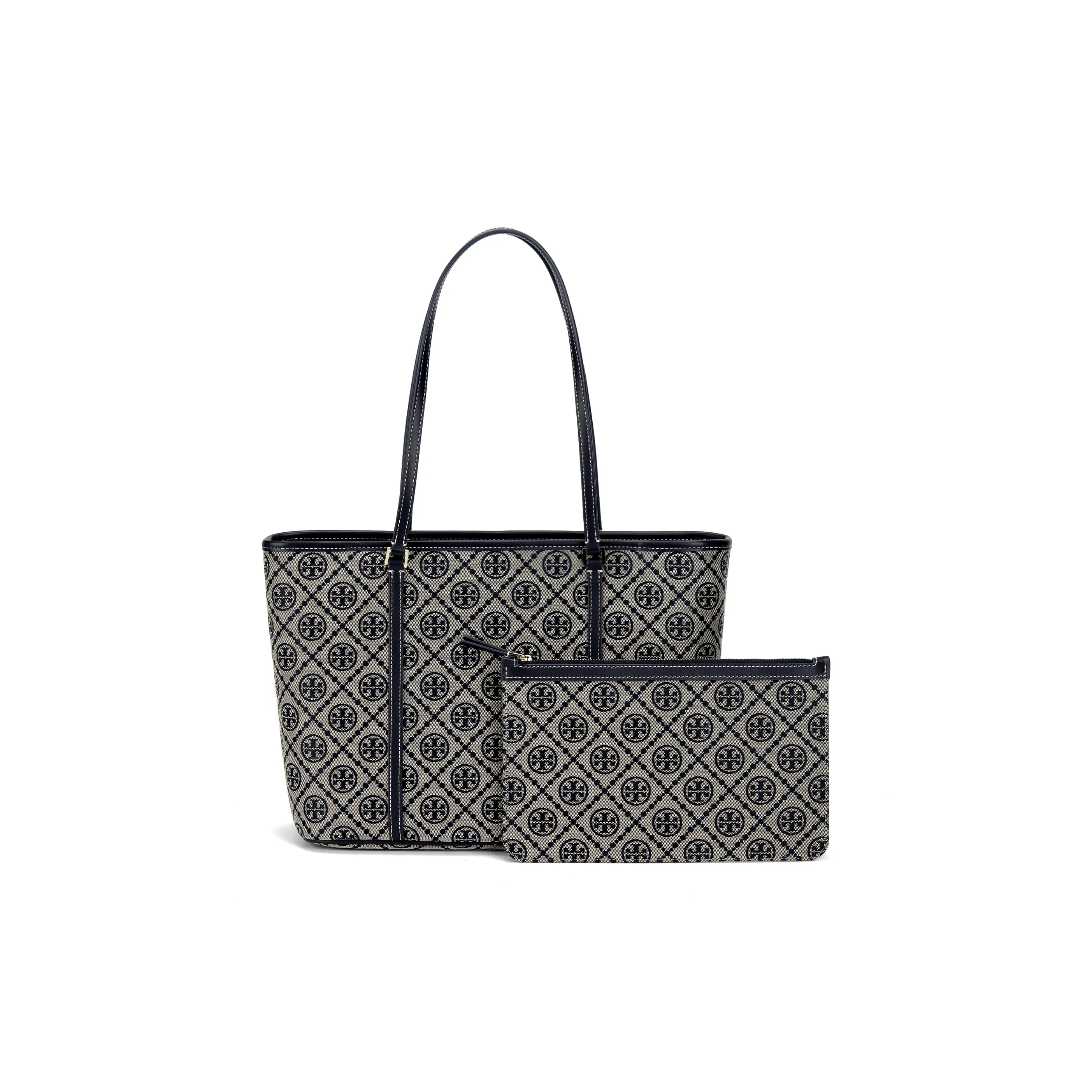 TORY BURCH T Monogram Ткань Тоут Сумка Сумка для покупок Сумка на плечо Маленькая Женская Морской Синий