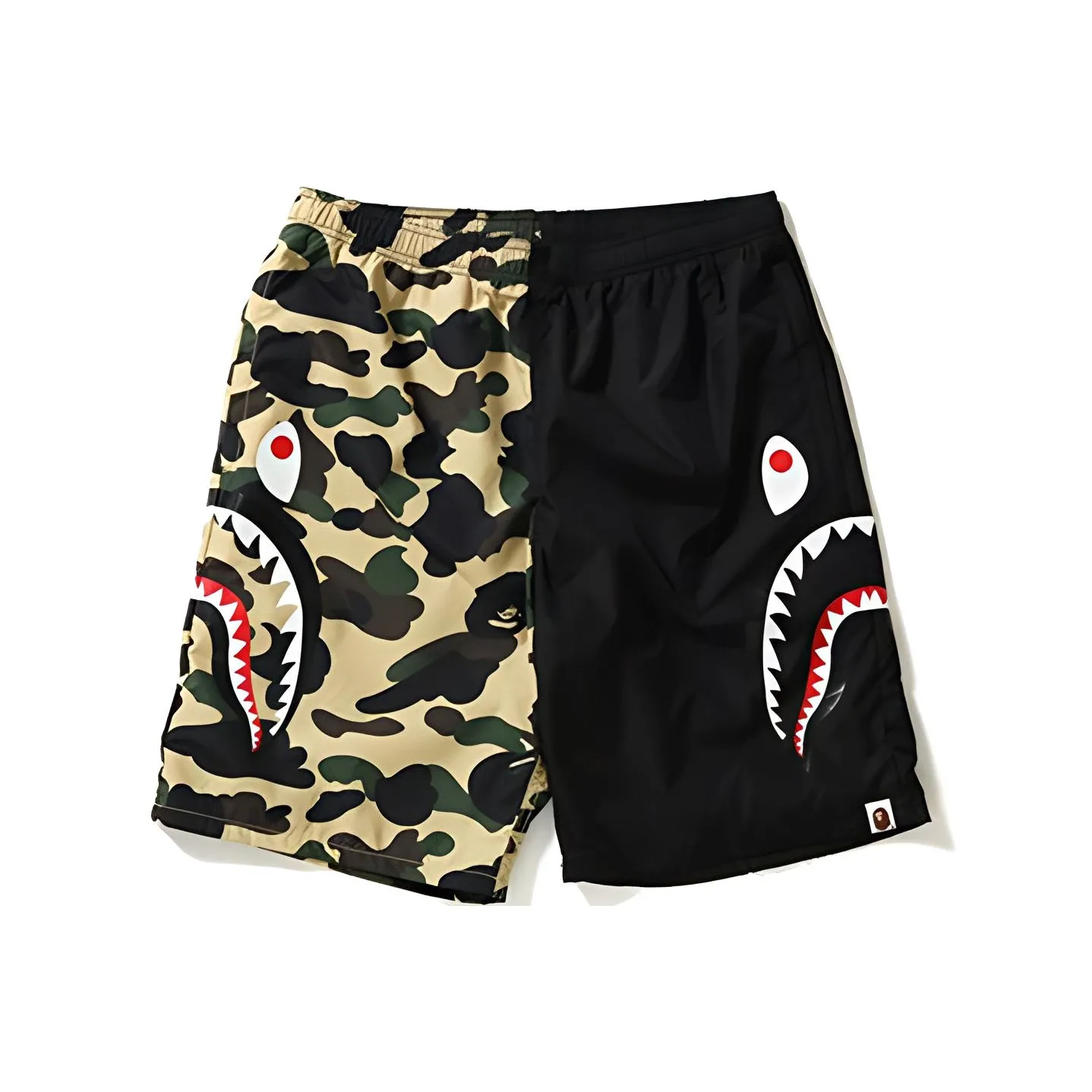 A BATHING APE Shark Series 1st CAMO Половина Акулы Пляжные шорты Черный Желтый Шорты Унисекс