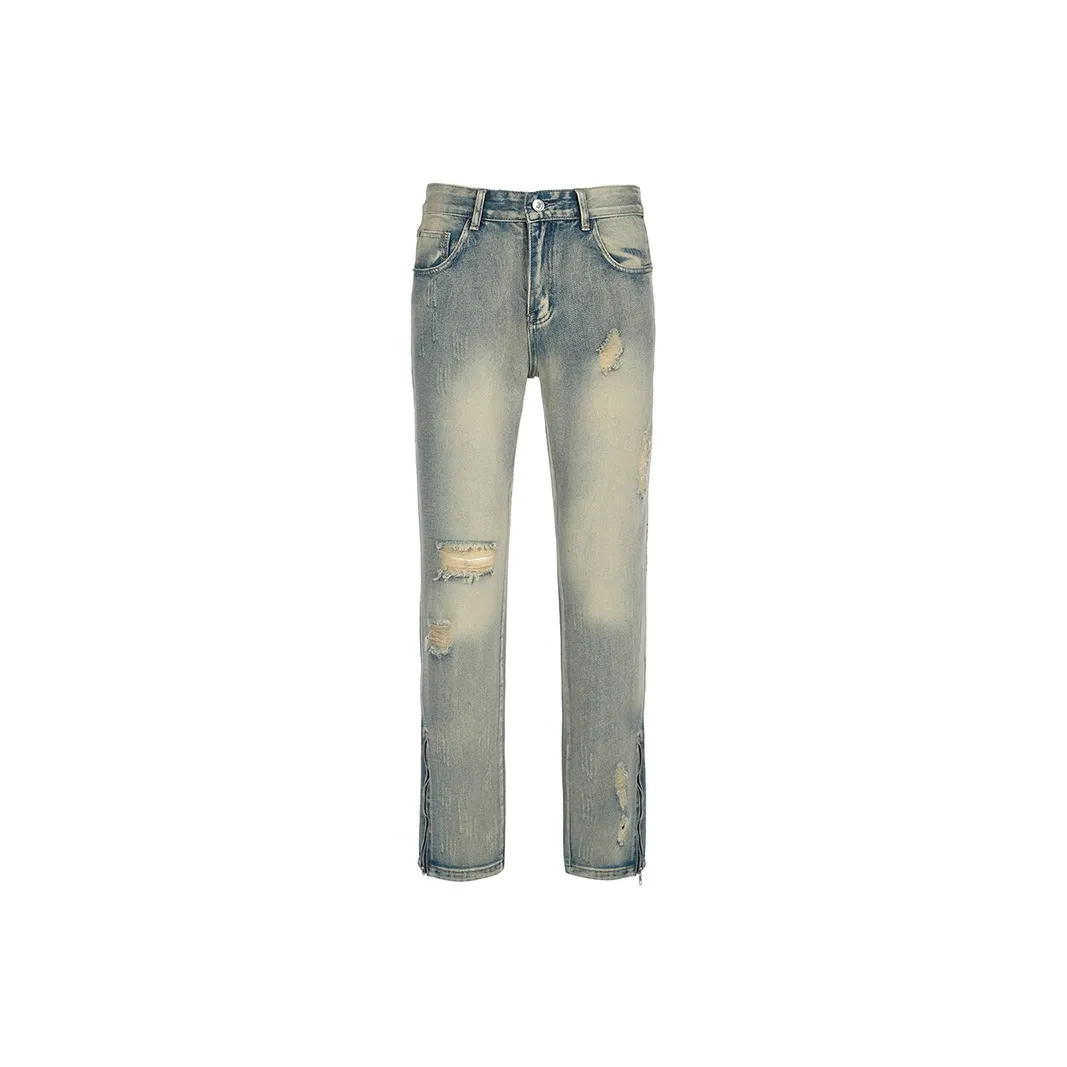 YearnObtainRainbow Jeans Men's Blue Ripped Style