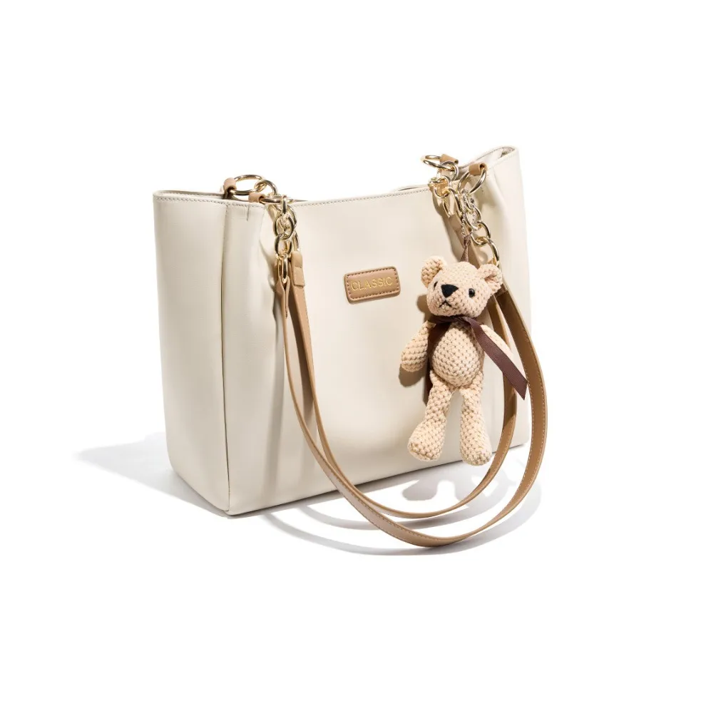 VANDEE Сумка Tote из синтетической кожи с коровьей кожей сумка через плечо стандартная женская цвет экрю коричневый