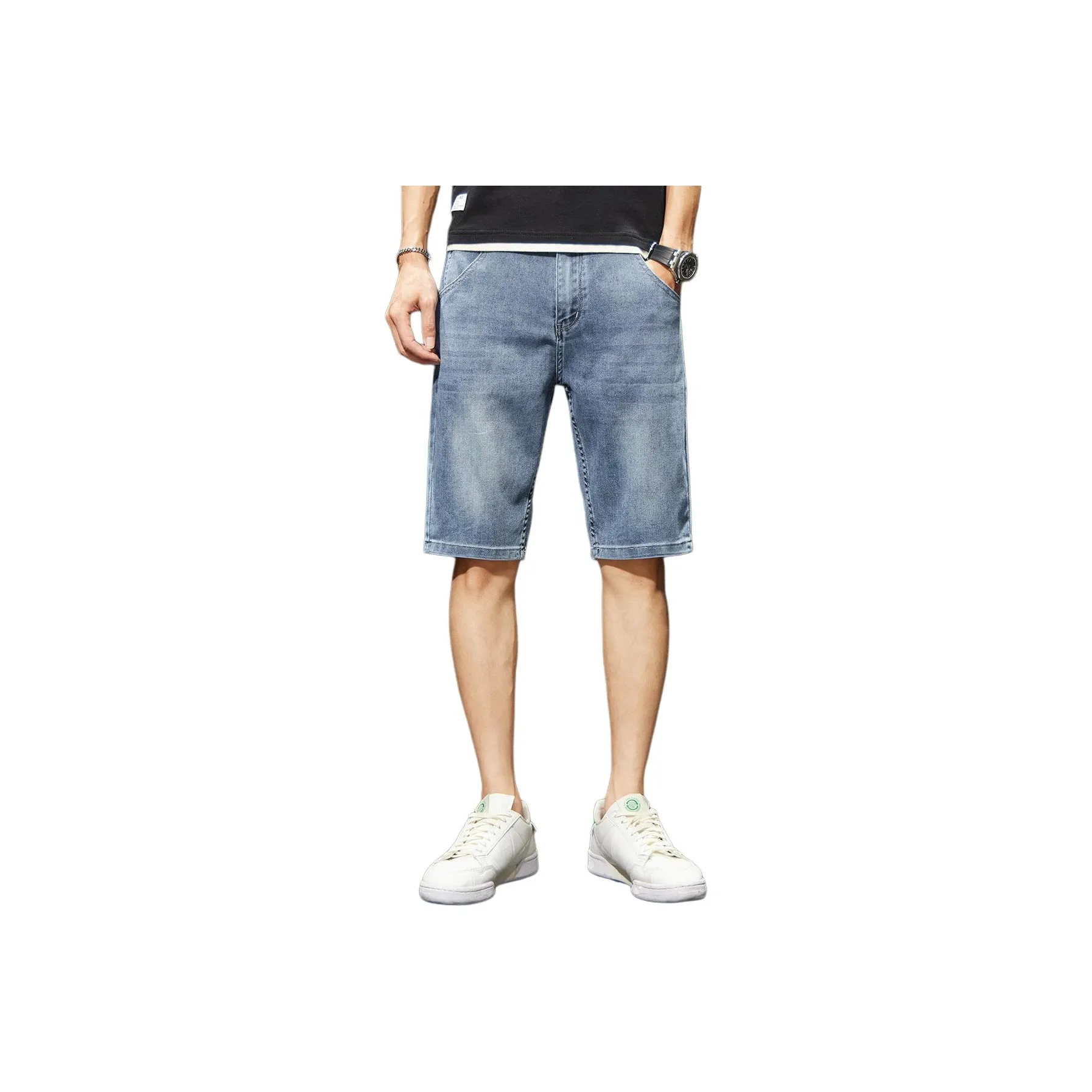 Jean West American Vintage Comfortable Casual Outerwear Thin Premium Washed Five Button Summer Men's Blue Gray