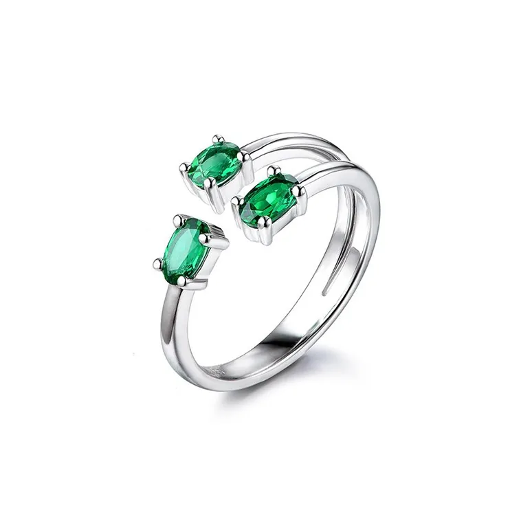 ATTAGEMS 925 Sterling Silver Artificial Gemstone Rings Women's Green