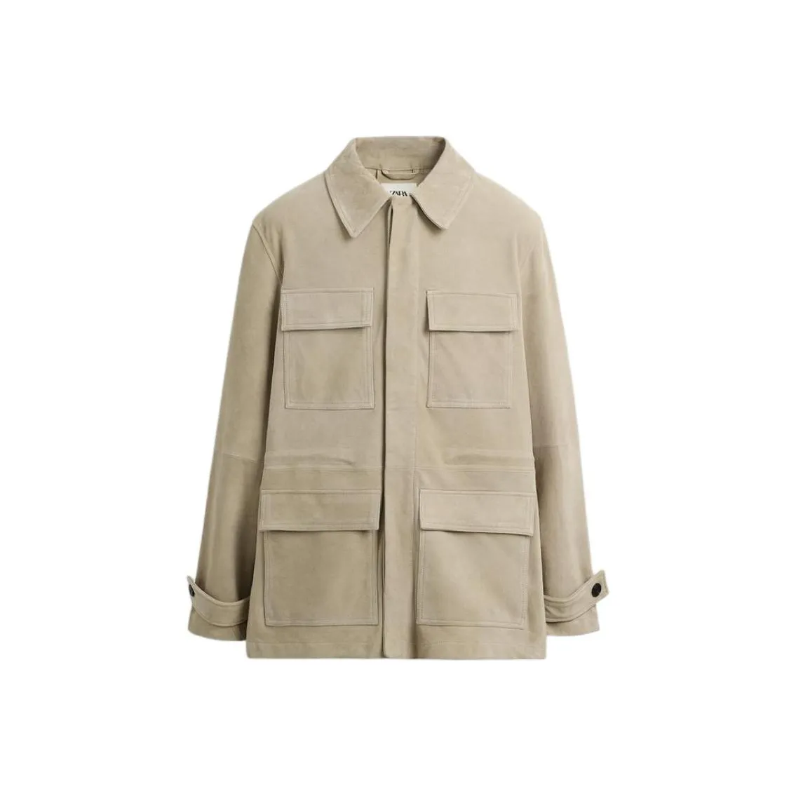 ZARA Leather Jacket Men's Beige