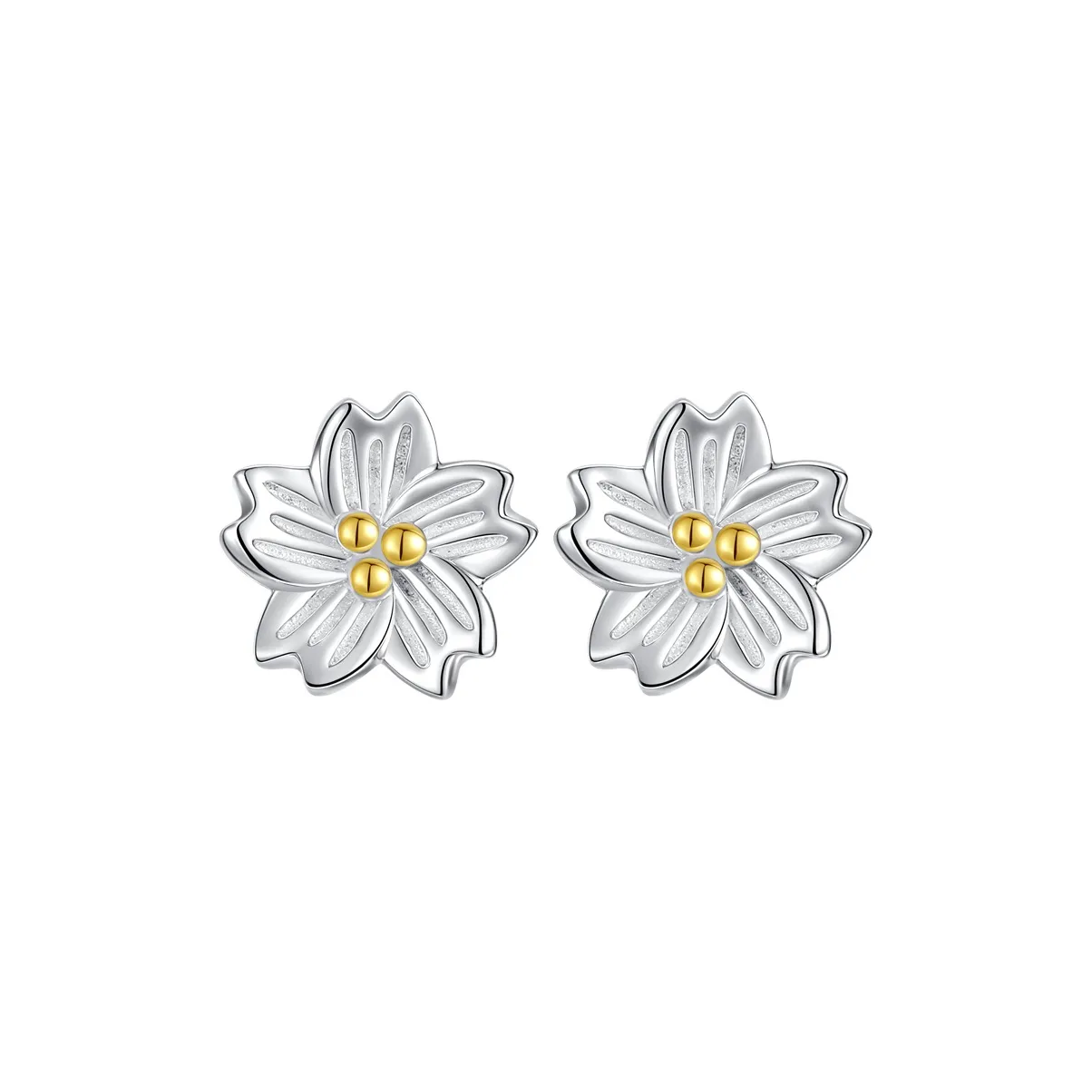 WINY 999 Fine Silver Stud Earrings Women's Silver & Yellow