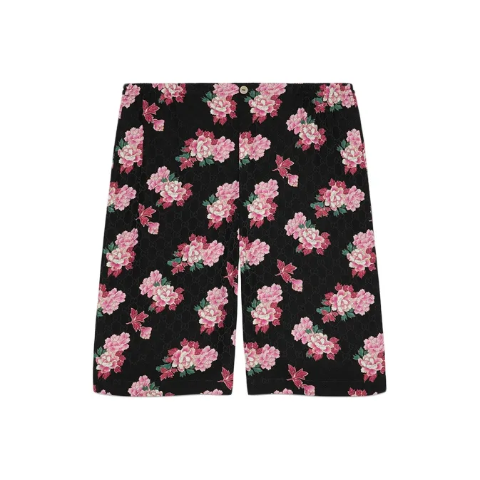 GUCCI Peony Print Silk Shorts