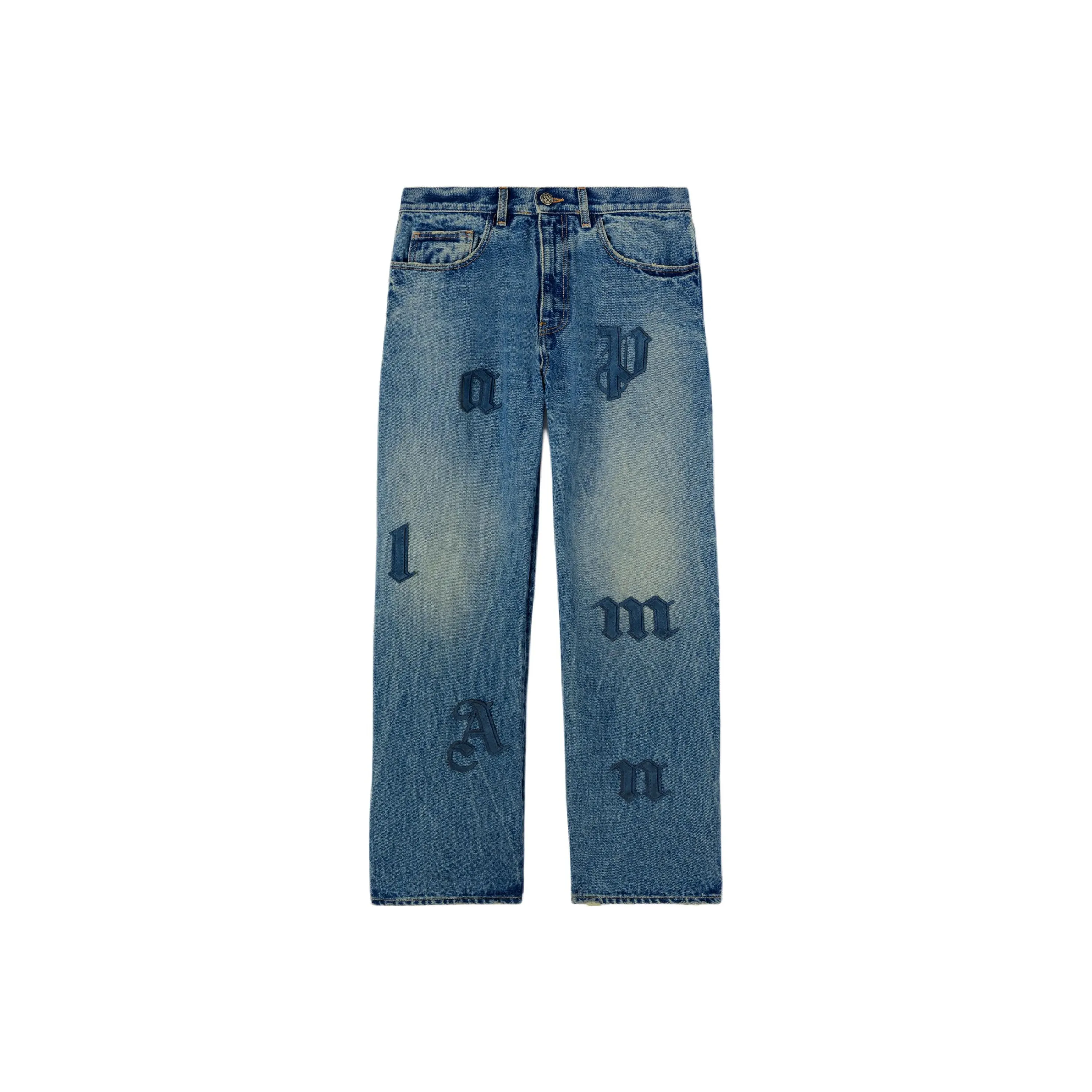 PALM ANGELS Logo Patch Straight Leg Jeans