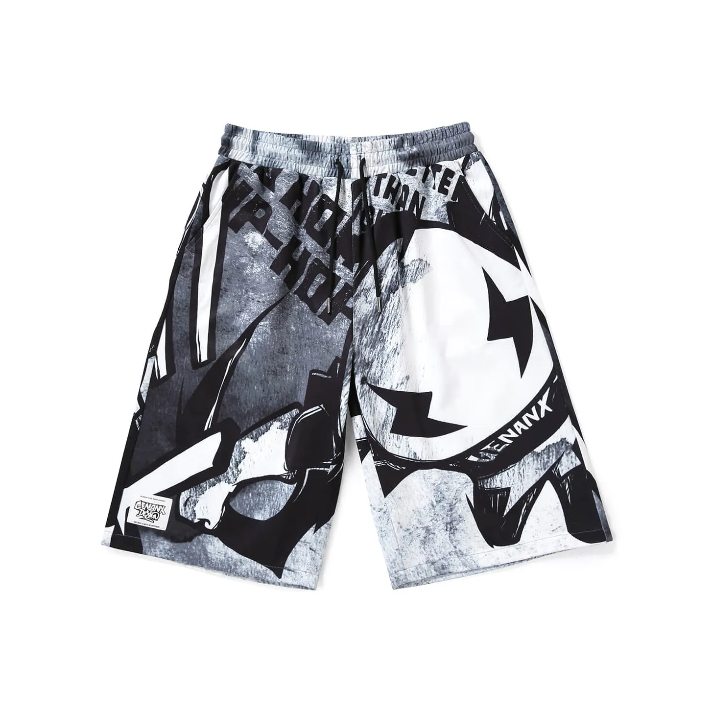 GENANX Casual Shorts Unisex Black Gray Print