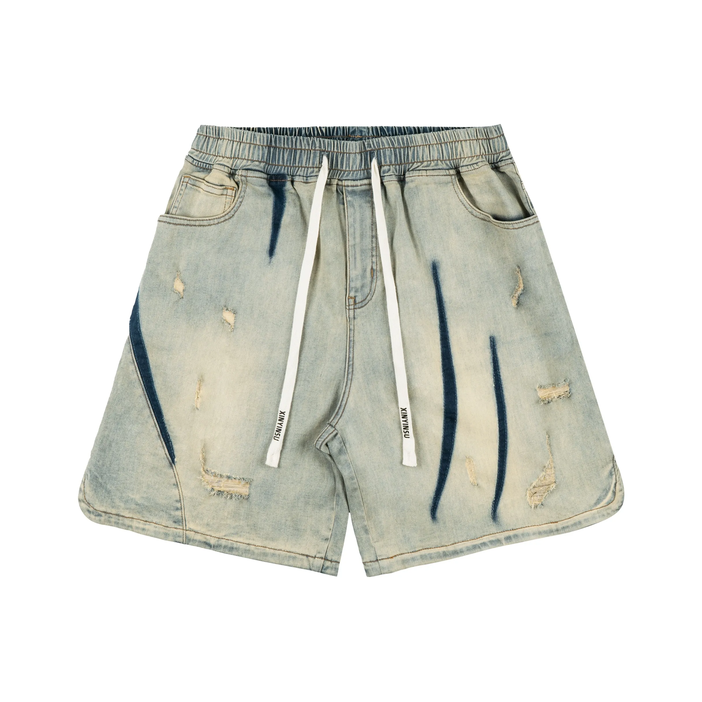 XINYINSU x P&D LIANMINGKUAN Denim Shorts Unisex Yellow Mud
