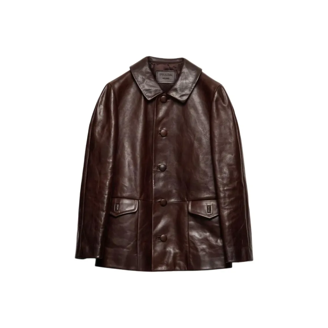 PRADA SS25 Leather Jacket Men's Red Brown