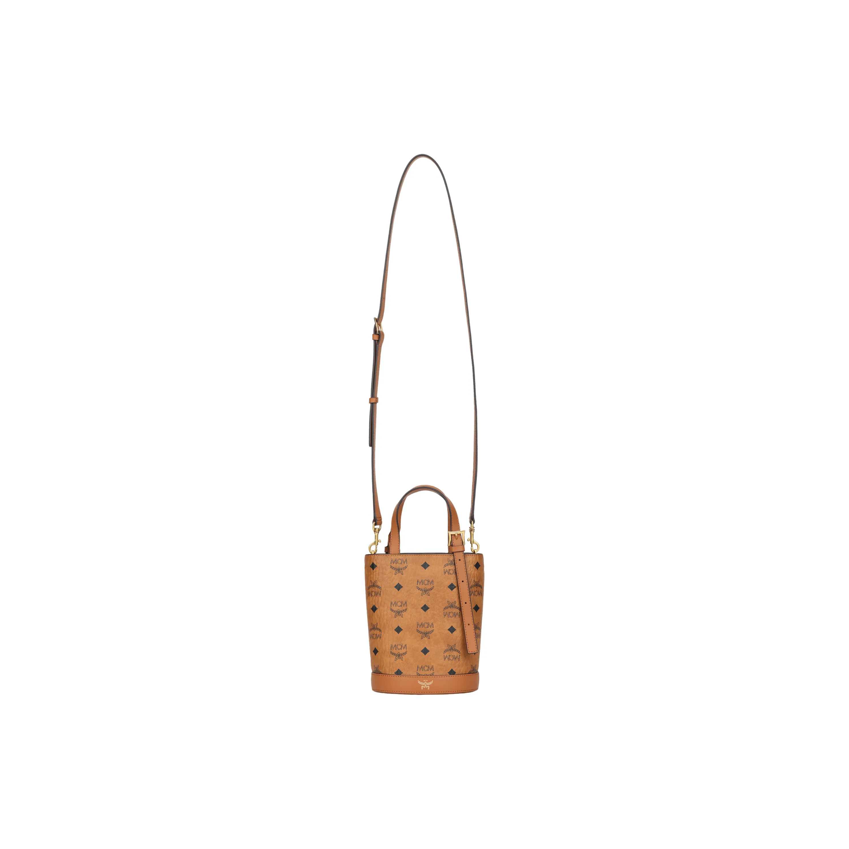 MCM Aren Artificial Leather, Cow Leather Tote Bucket Bag, One Shoulder Handbag Mini Unisex Cognac Brown