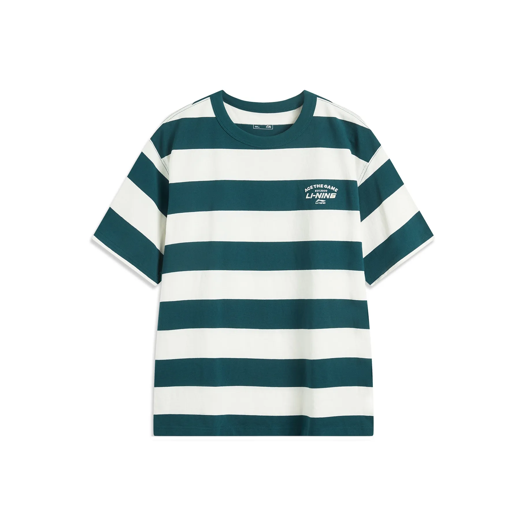 LiNing Sports Trend Series T Shirt Unisex White And Green Stripes