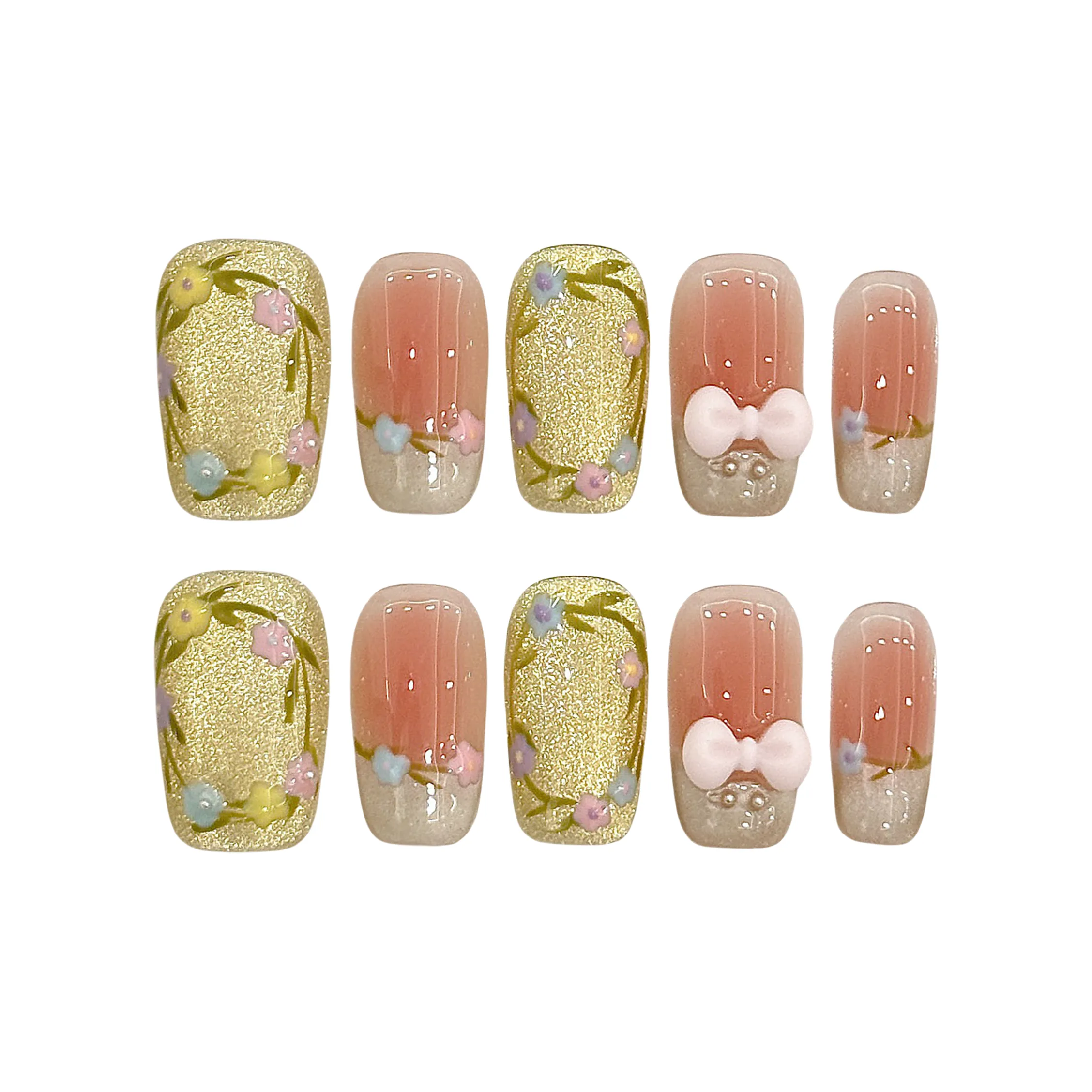 XIAMEIYU Туманный Венок Многоцветный Маленький цветок False Nail Квадрат Розовый Jump Цвет Французский