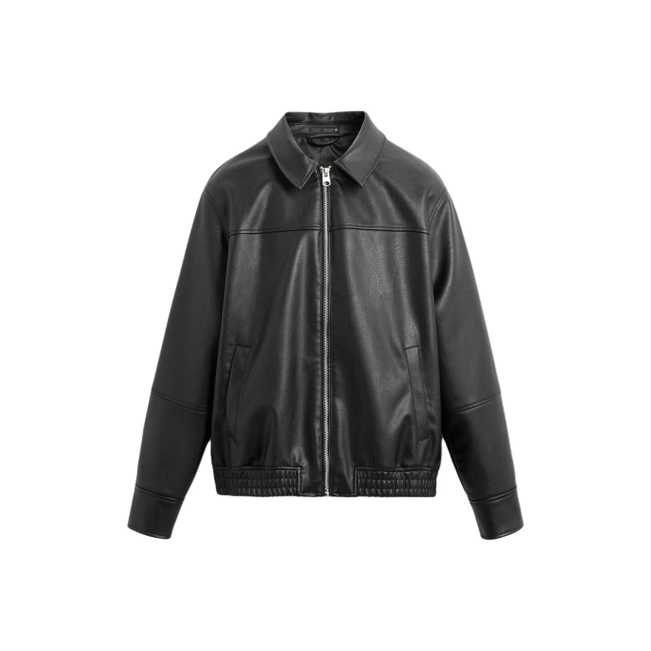 ZARA Кожа Куртка Мужская Черная