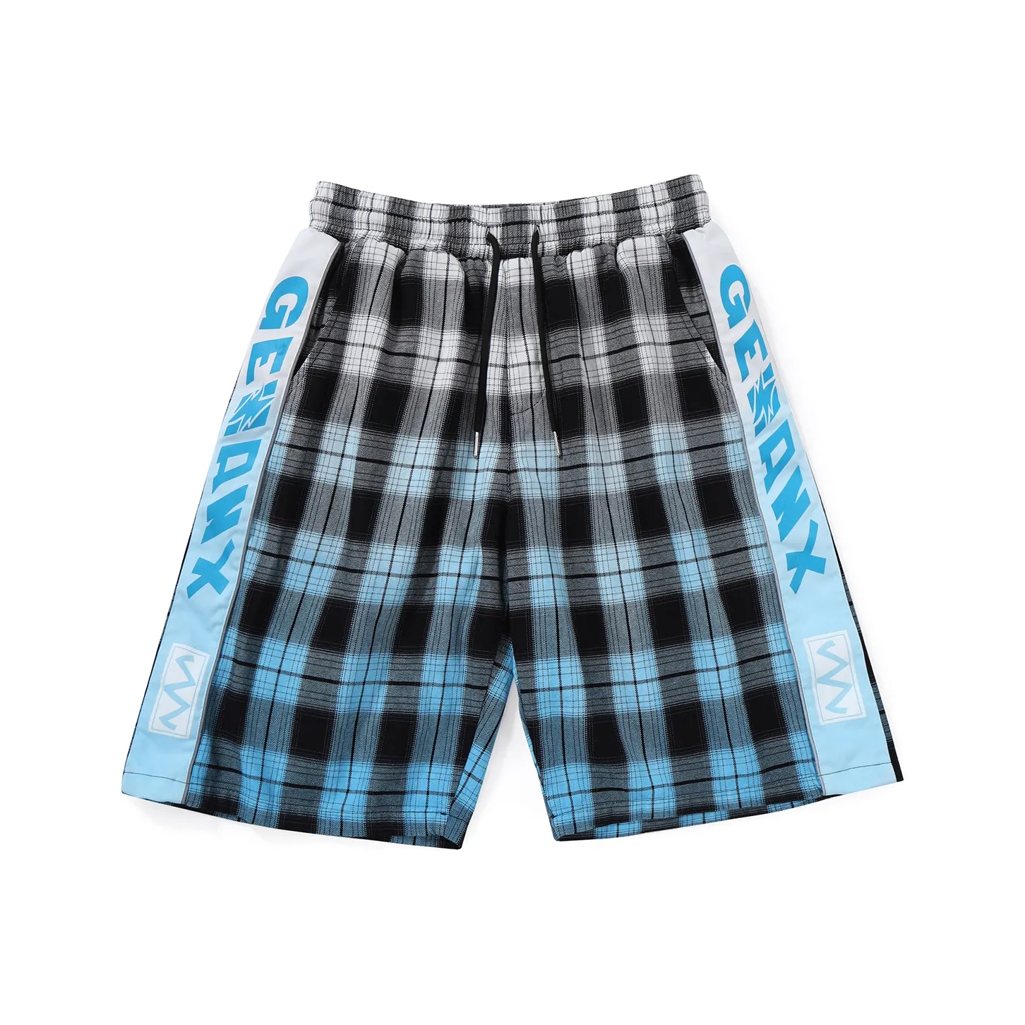 GENANX Casual Shorts Unisex Black Blue Plaid