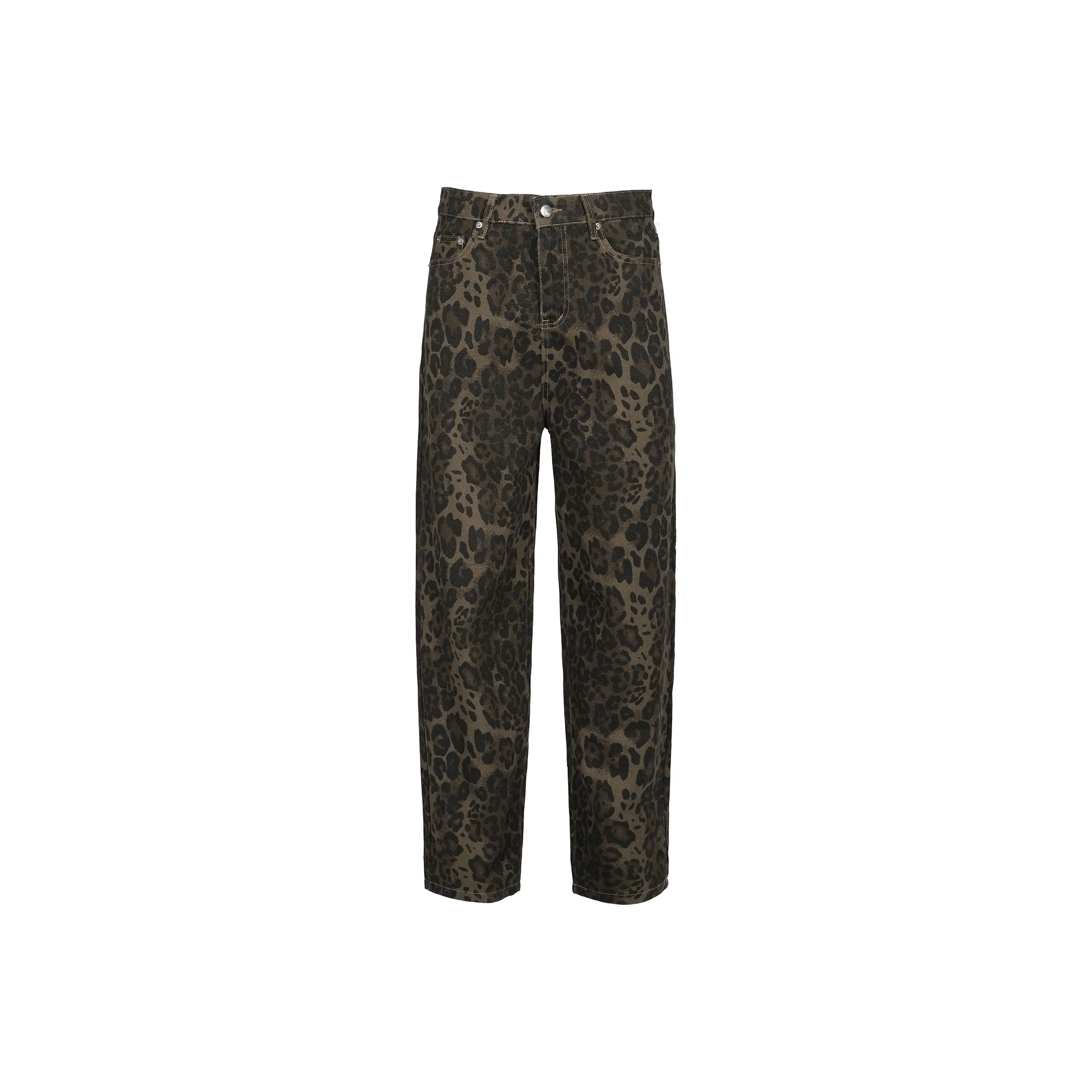 YearnObtainRainbow Джинсы Мужские с Леопардовым Принтом