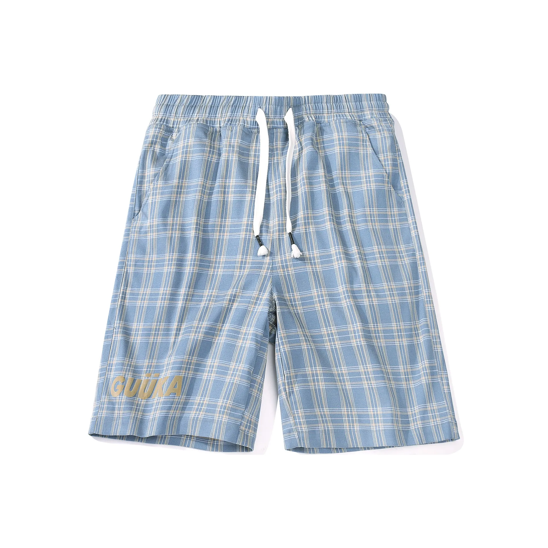 Guuka Casual Shorts Men's Blue Plaid