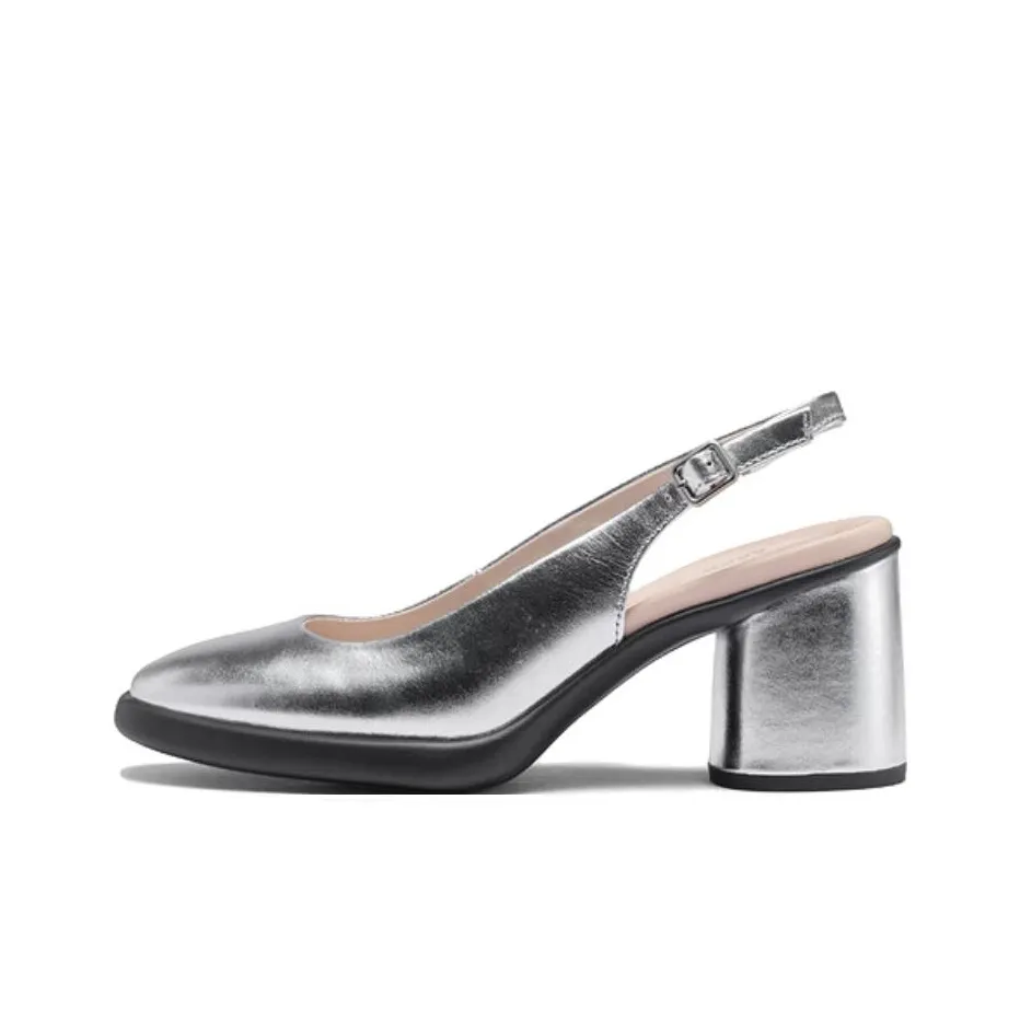 Ecco Sculpture Люкс стиль 55 Грубый каблук Высокие каблуки 7,5 см Женские Серебряный