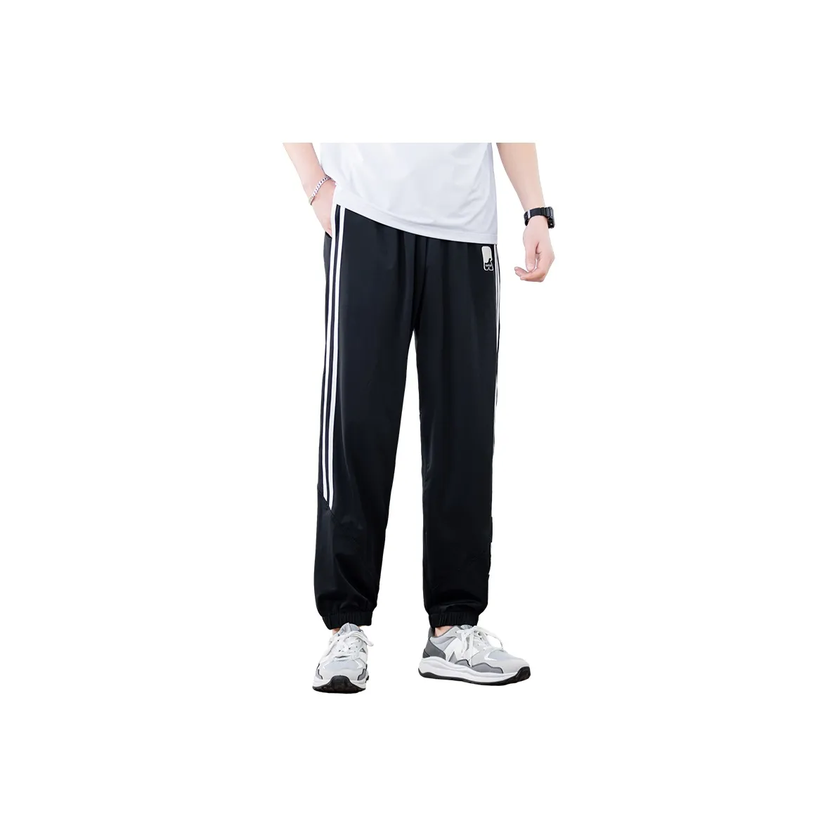 ANISAN Летние Повседневные Штаны из Ледяного Шелка с Манжетами Мужские Черные