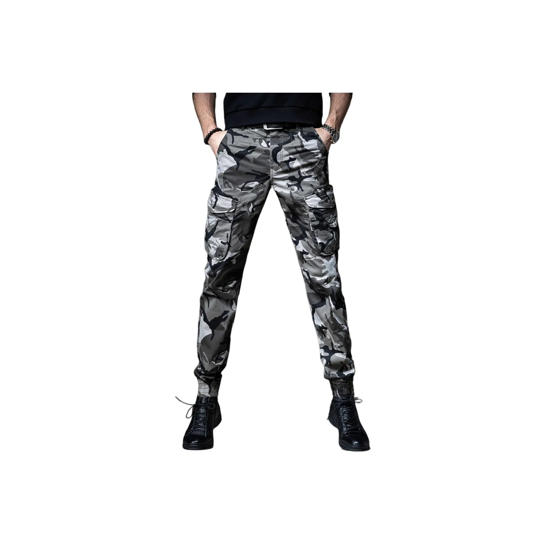 GUISE Весенние Осенние Карго Брюки с Эластичным Манжетом Мужские