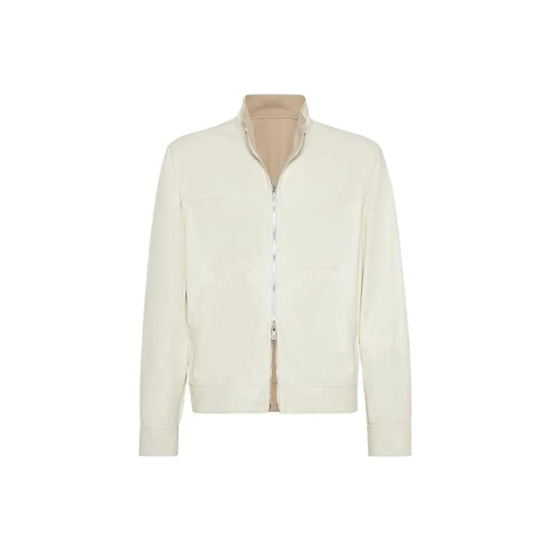 Brunello Cucinelli SS25 Leather Jacket Men's Panama Color