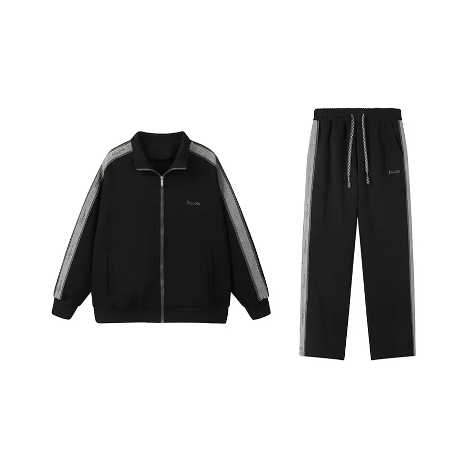 NOCAO Loose Fit Zip Closure Coat Mid Rise Straight Fit Knitted Fabric Pants Casual Sportswear Unisex