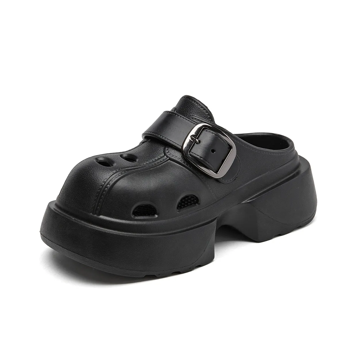 La Chapelle Ink Dyed Dark Black Commuter Sandals Fashion Elegance Soft Sole Sabo Women's Black