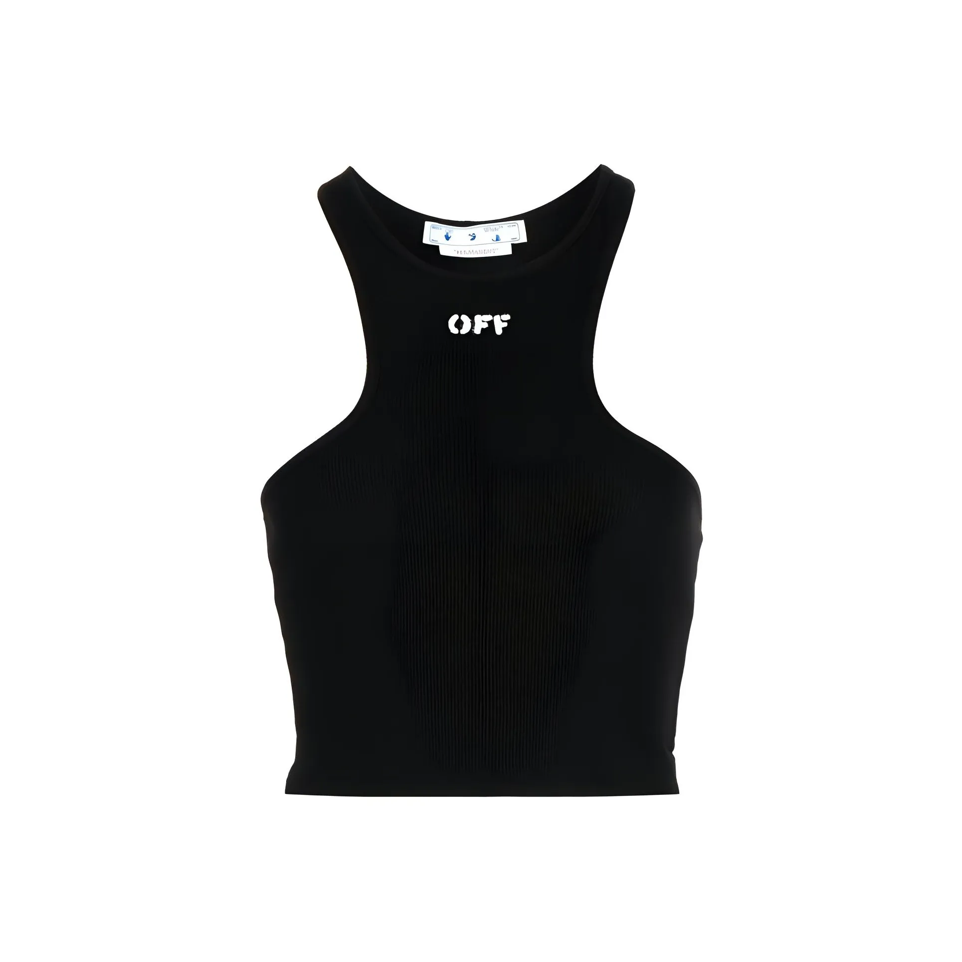 OFF WHITE Logo Print Ribbed Knit Racerback Top Black