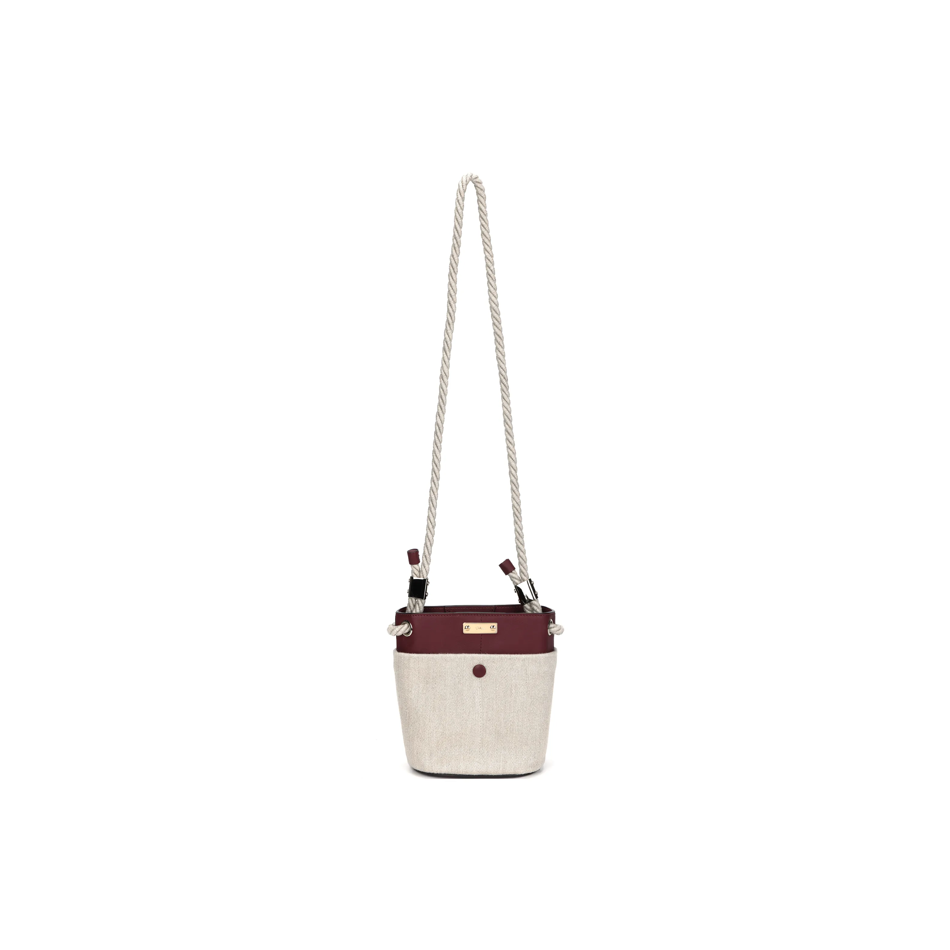 Chloe Key Linen Bucket Bag, One Shoulder Handbag, Crossbody Bag Small Size Women's Burgundy