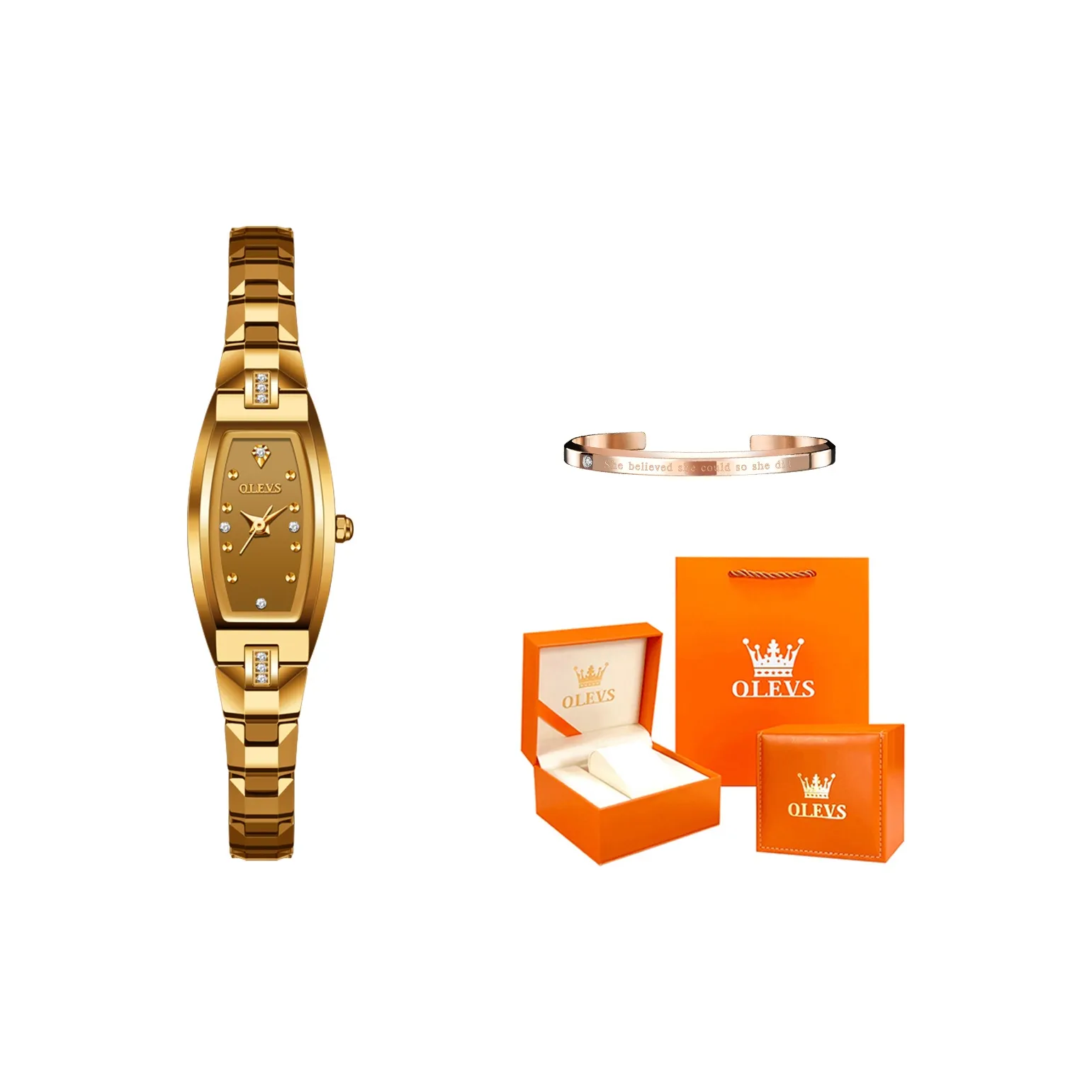 OLEVS Кварцевый механизм Часы Женские Золотистый циферблат