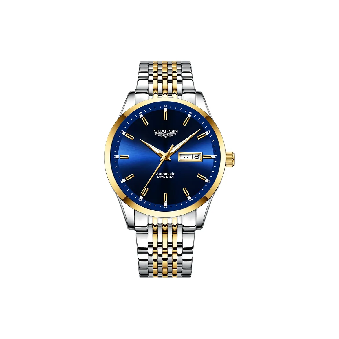 GUANQIN Автоматический Механический Механизм Нержавеющая Сталь Ремешок Часы Мужские Черный Циферблат
