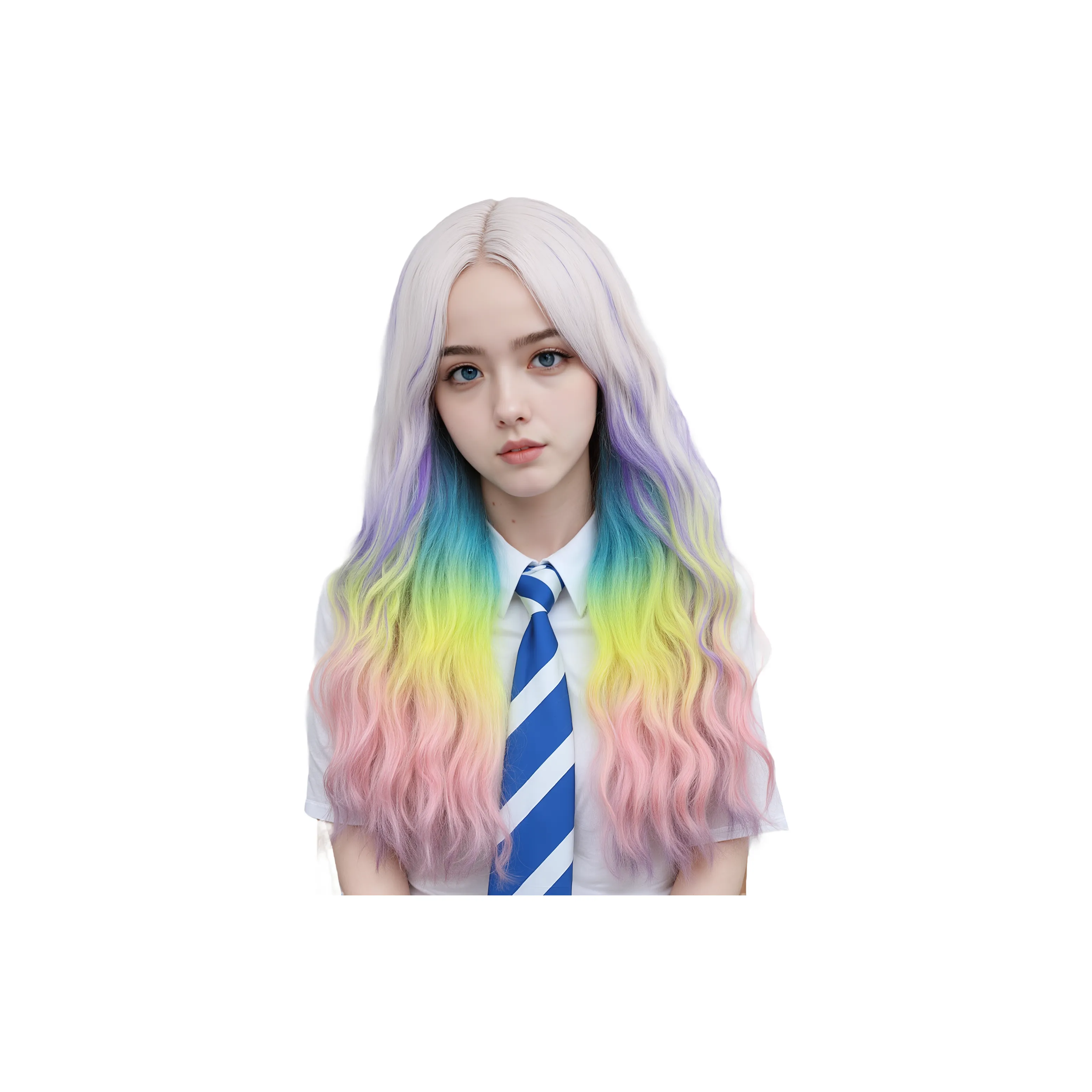 MEIZIYINGFA Летний Тонкий Лолита Розовый Радужный Смешанный Цвет Highlights Длинные Завитые Волосы Парики