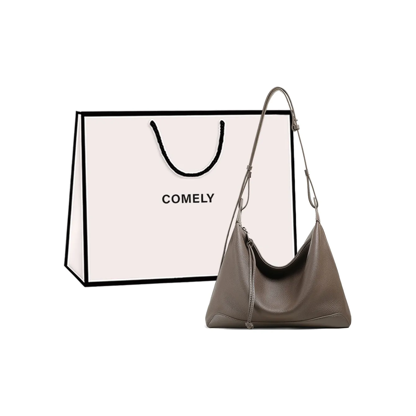 COMELY Коровья кожа Одно плечо Через плечо Сумка-тоут Хобо Стандартная Женская Слоновая серый