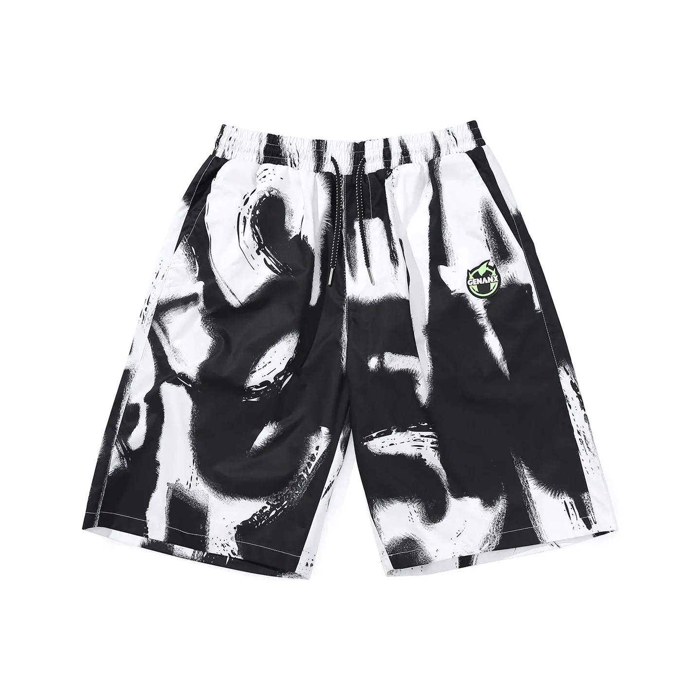 GENANX Casual Shorts Unisex Black White Print