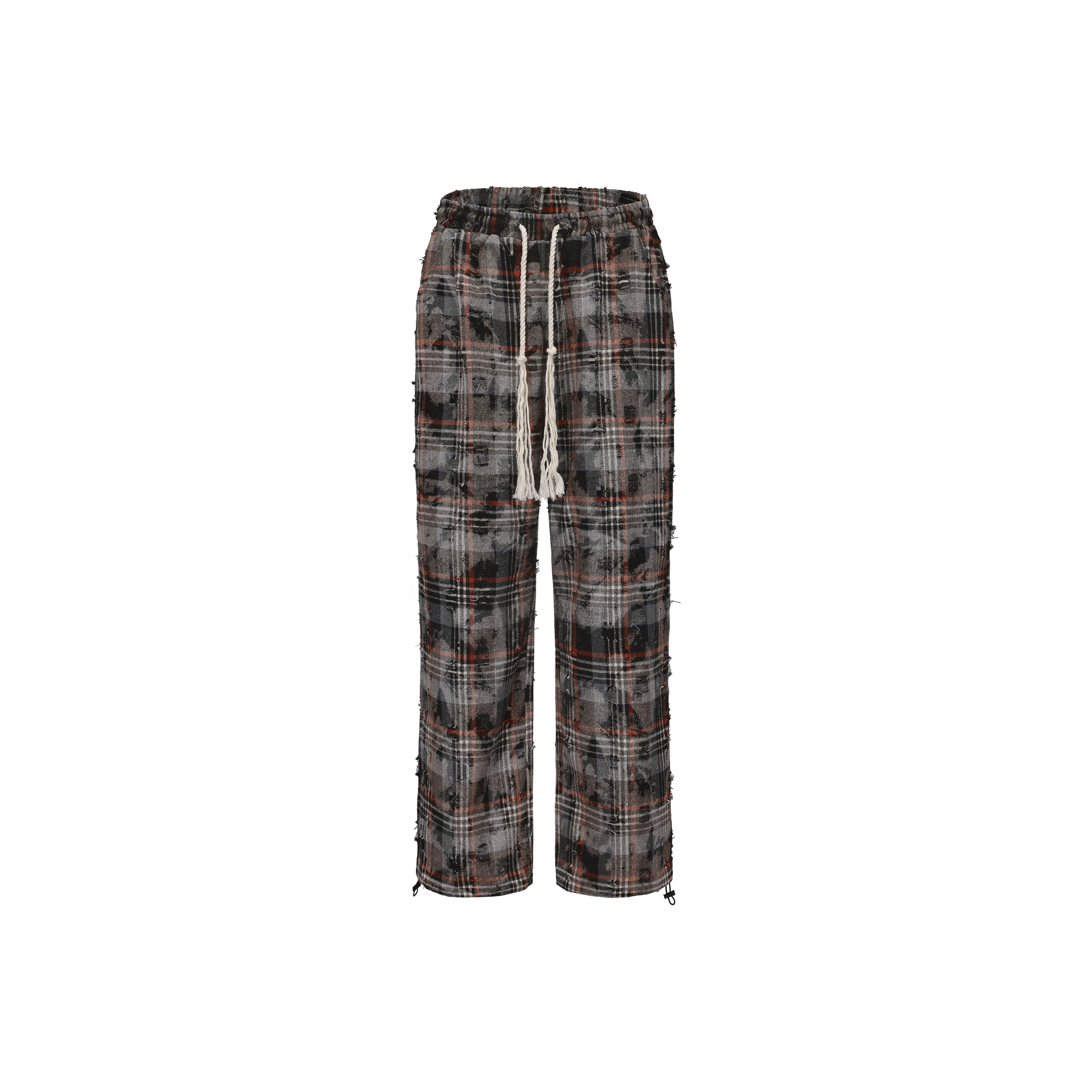 NSTNEW START Casual Pants Unisex Dark Gray Brown Plaid