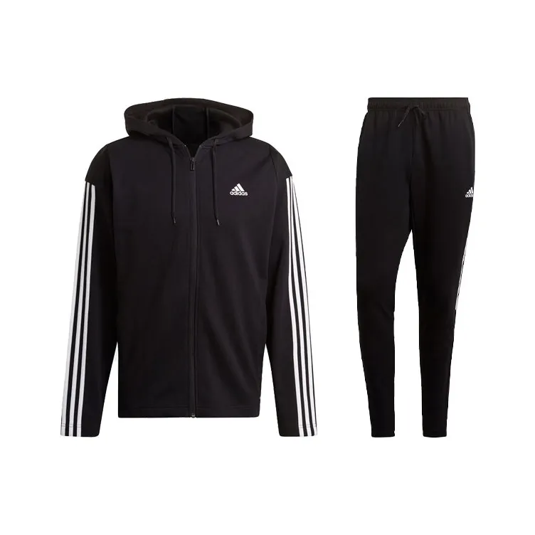 Adidas Ribbed Insert Track Suit Casual Sportswear Men's Black