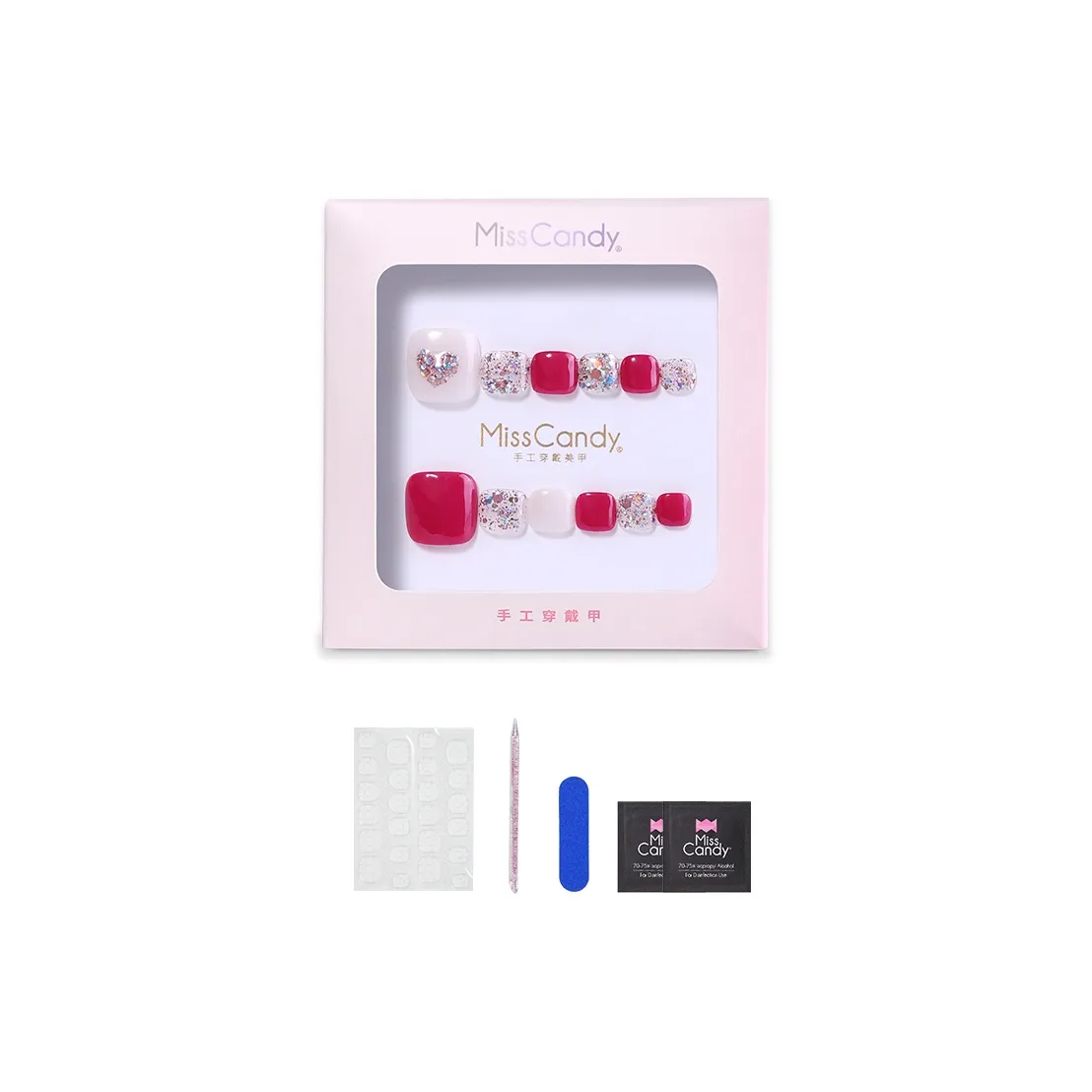 Miss Candy Сладкий Berry Heart Handcrafted False Nail Short Square And Round Pink Red Jump Color Cute