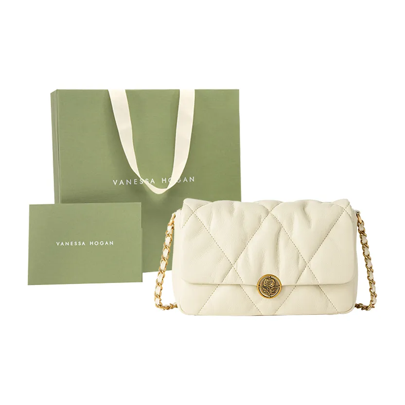 VANESSA HOGAN Vh Classic Series Cow Leather Chain Bag, Shoulder Bag, Crossbody Bag Regular Women's Beige Apricot/Black