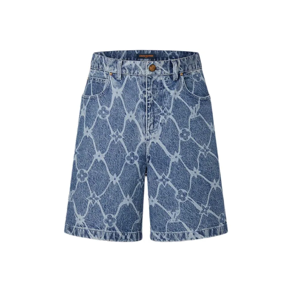 Lv Monogram Printed Denim Shorts