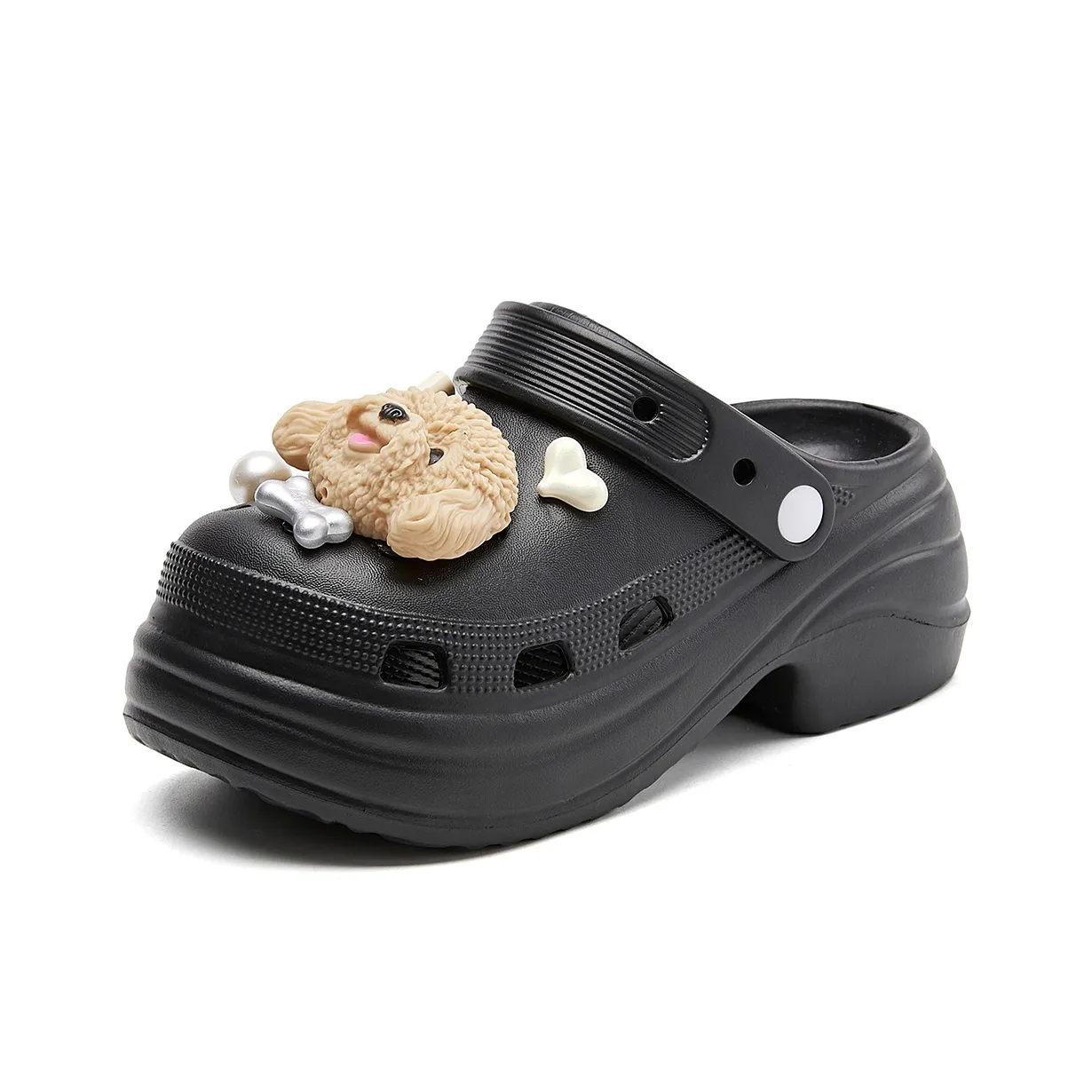 La Chapelle Night Shadow Ink Black Fashion Sandals Stylish Buckle Cloud Soft Thick Sole Vintage Commuter Style Sabots